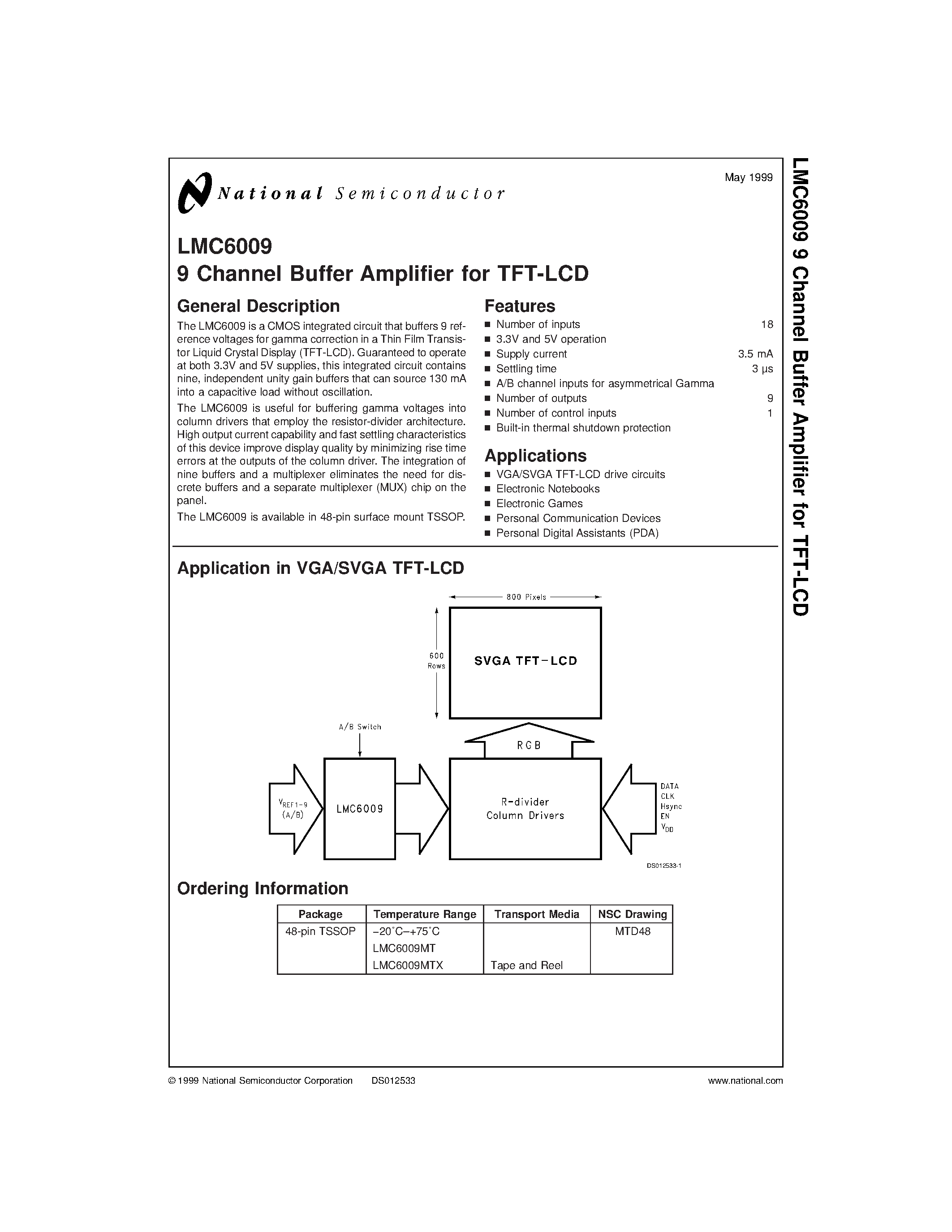 Datasheet LMC6009 - 9 Channel Buffer Amplifier for TFT-LCD page 1