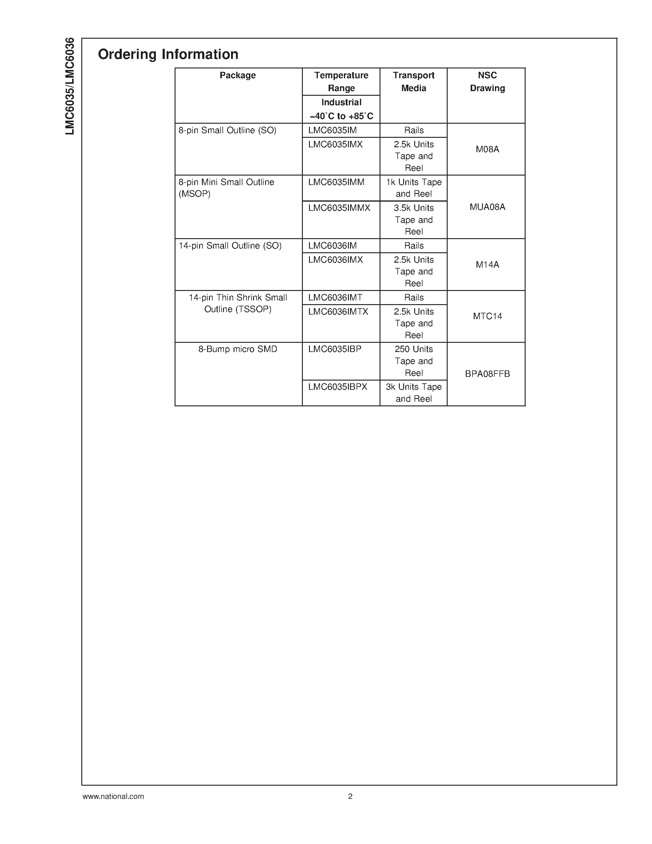 Datasheet LMC6035 - Low Power 2.7V Single Supply CMOS Operational Amplifiers page 2