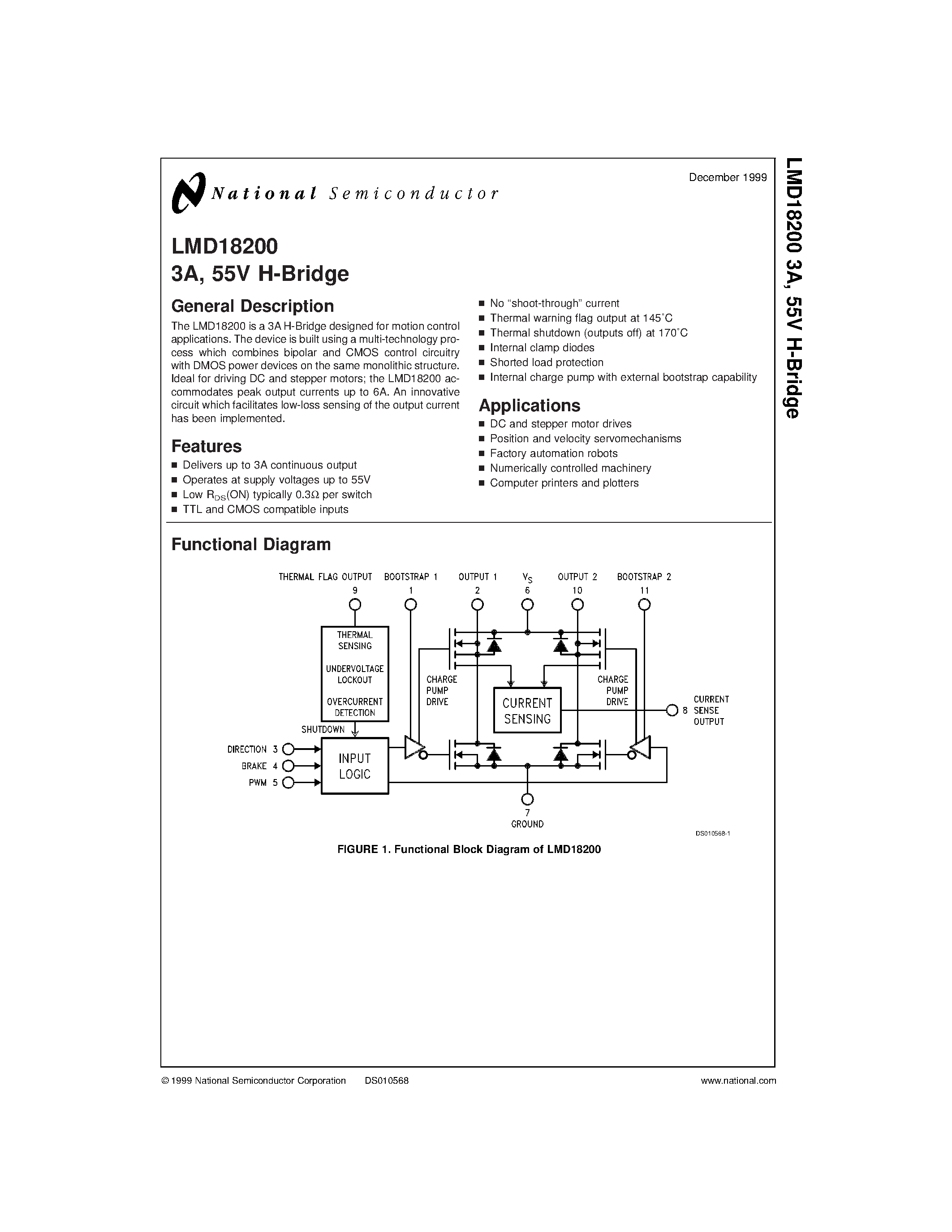 Datasheet LMD18200T page 1 Datasheet LMD18200T - 3A / 55V H-Bridge page 1