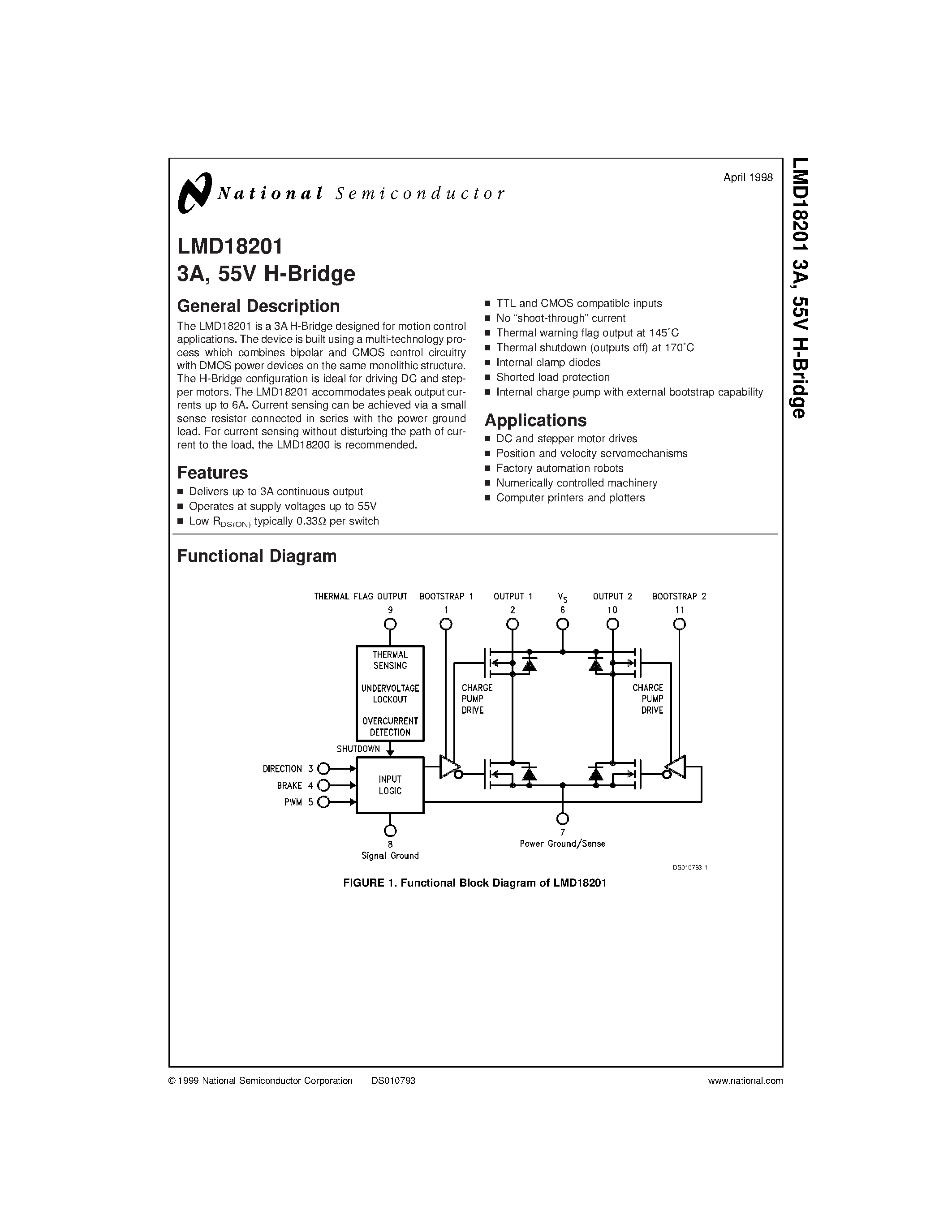 Datasheet LMD18201 page 1 Datasheet LMD18201 - 3A / 55V H-Bridge page 1