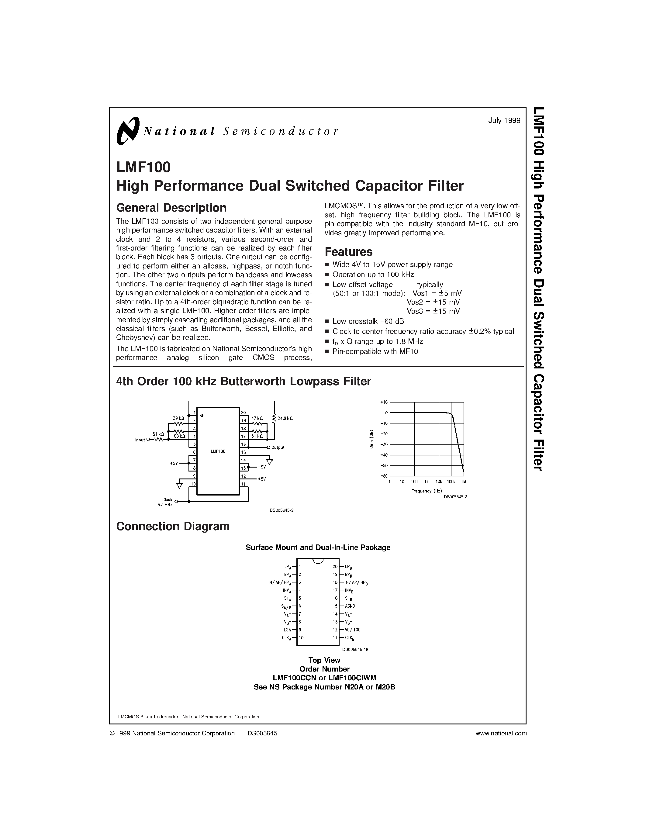 Datasheet LMF100 - High Performance Dual Switched Capacitor Filter page 1