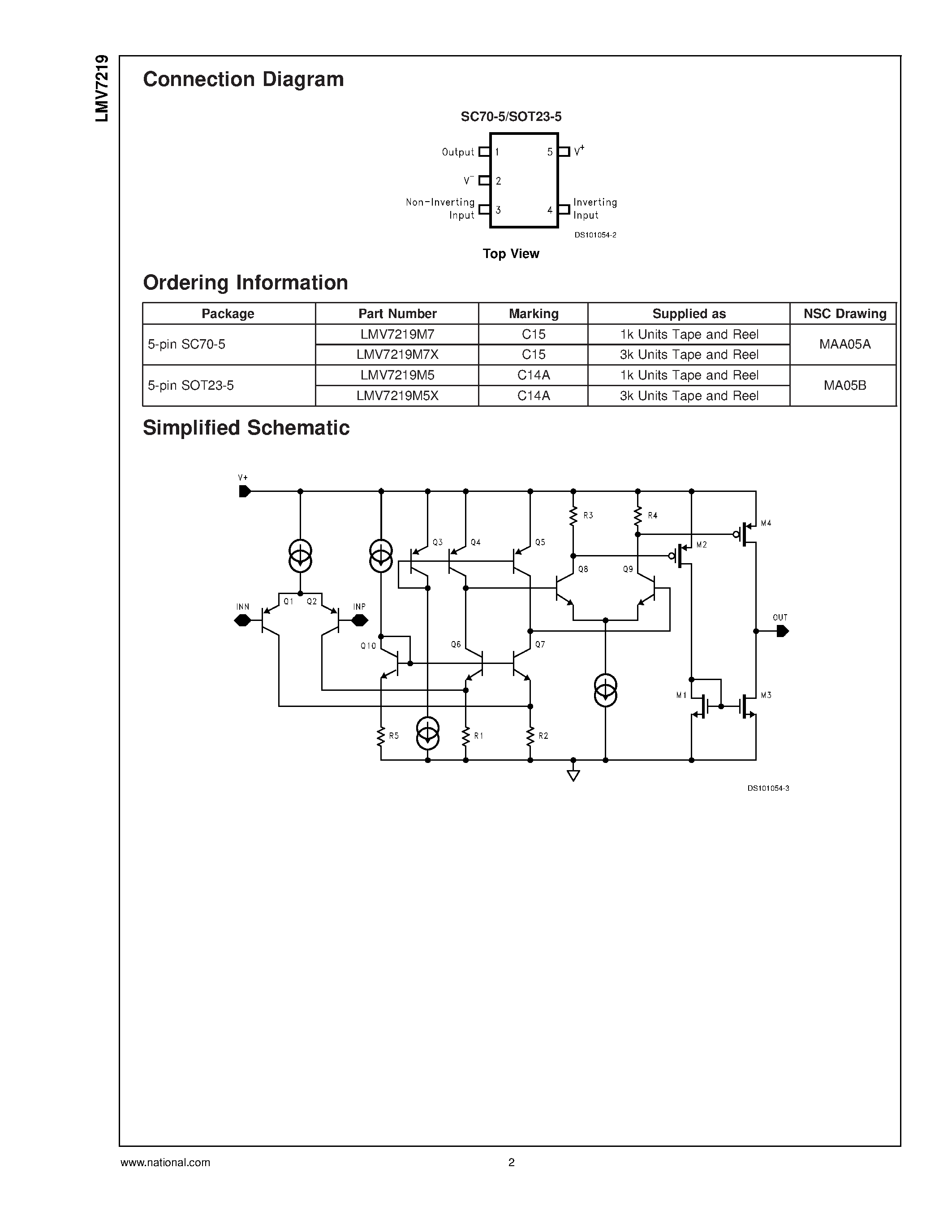 Datasheet LMV7219 - 7 nsec / 2.7V to 5V Comparator with Rail-to Rail Output page 2