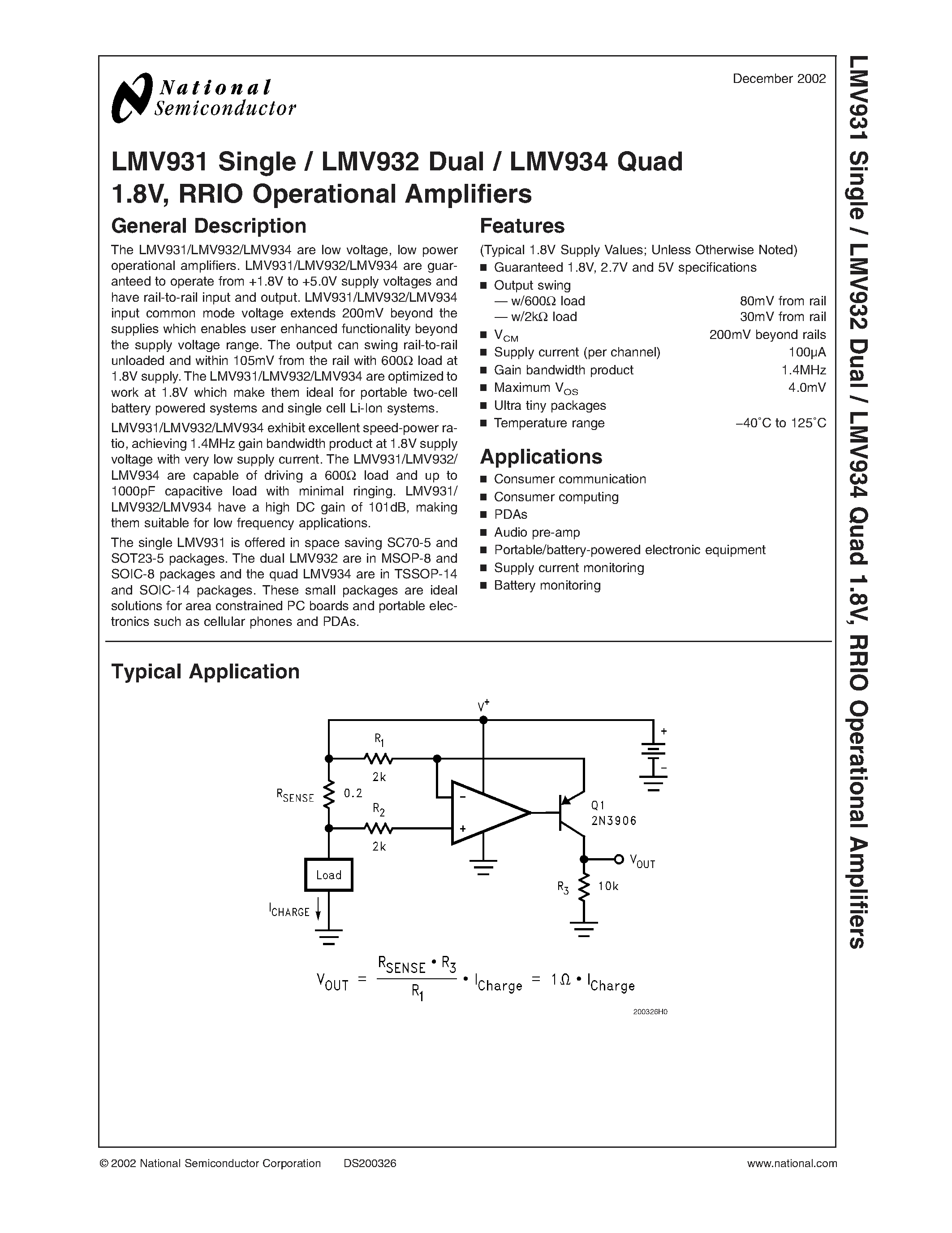 Даташит на микросхему LMV931MF страница 1 Даташит LMV931MF - 1.8V / RRIO Operational Amplifiers страница 1