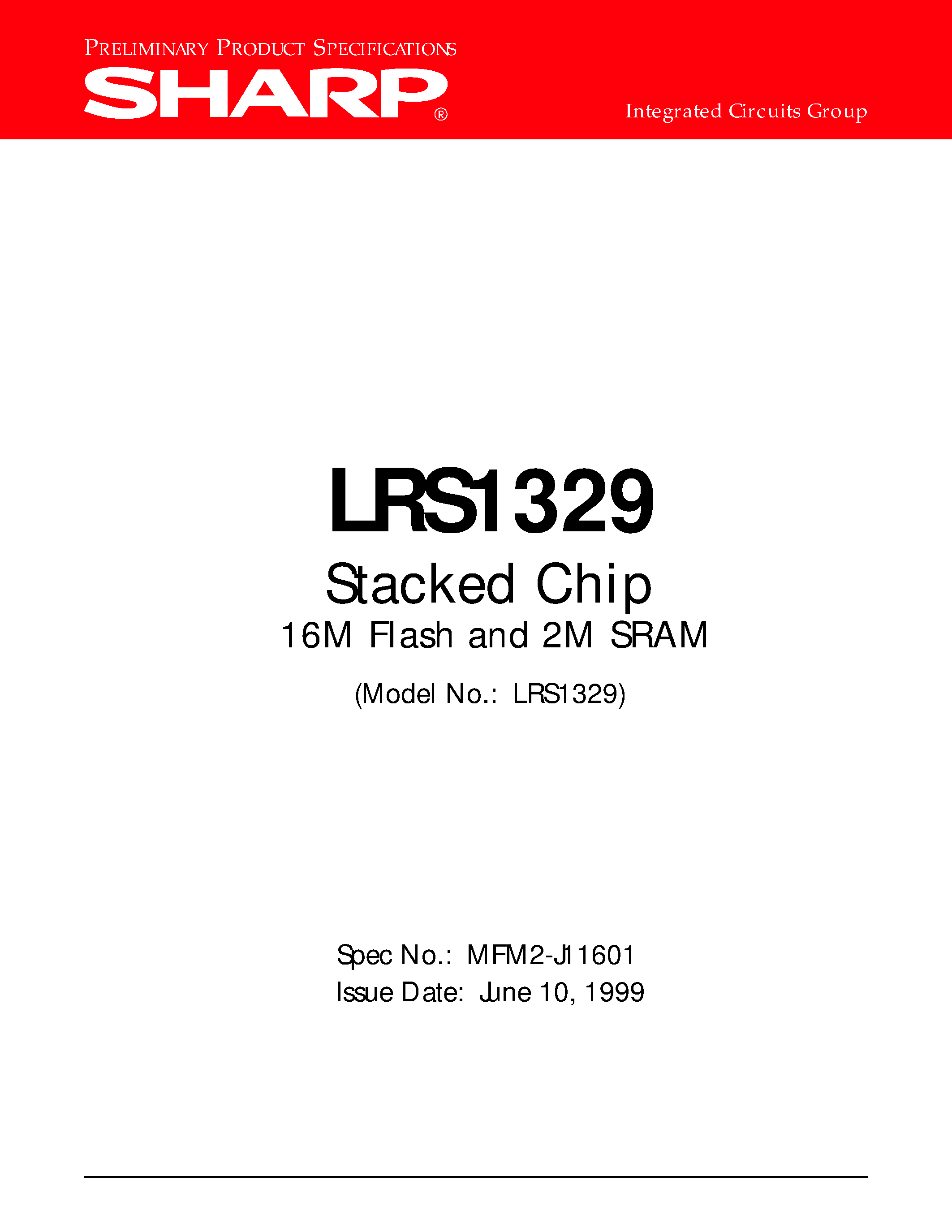 Даташит на микросхему LRS1329 страница 1 Даташит LRS1329 - Stacked Chip 16M Flash and 2M SRAM страница 1