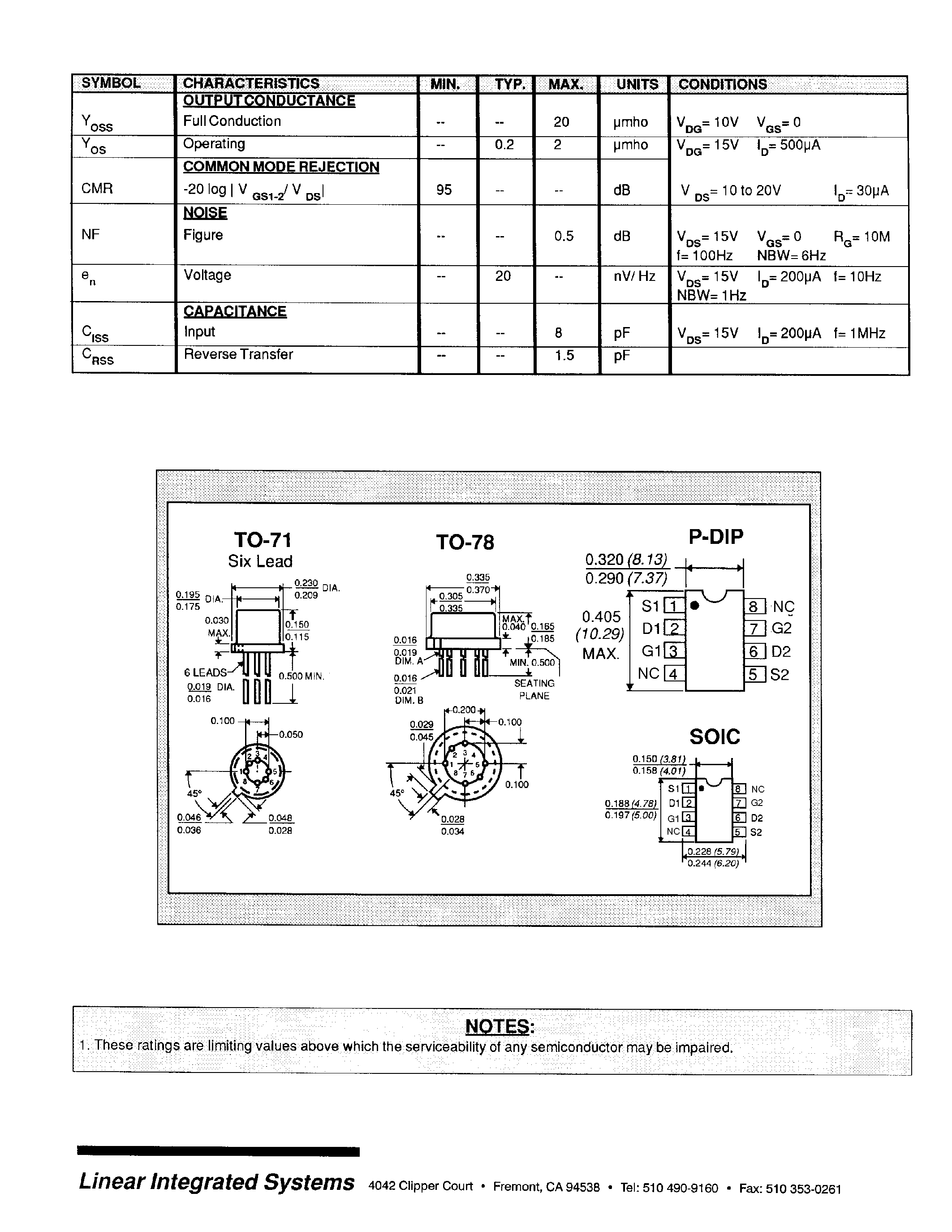Datasheet LS-404 - LOW NOISE LOW DRIFT MONOLITHIC DUAL N CHANNEL JFET page 2