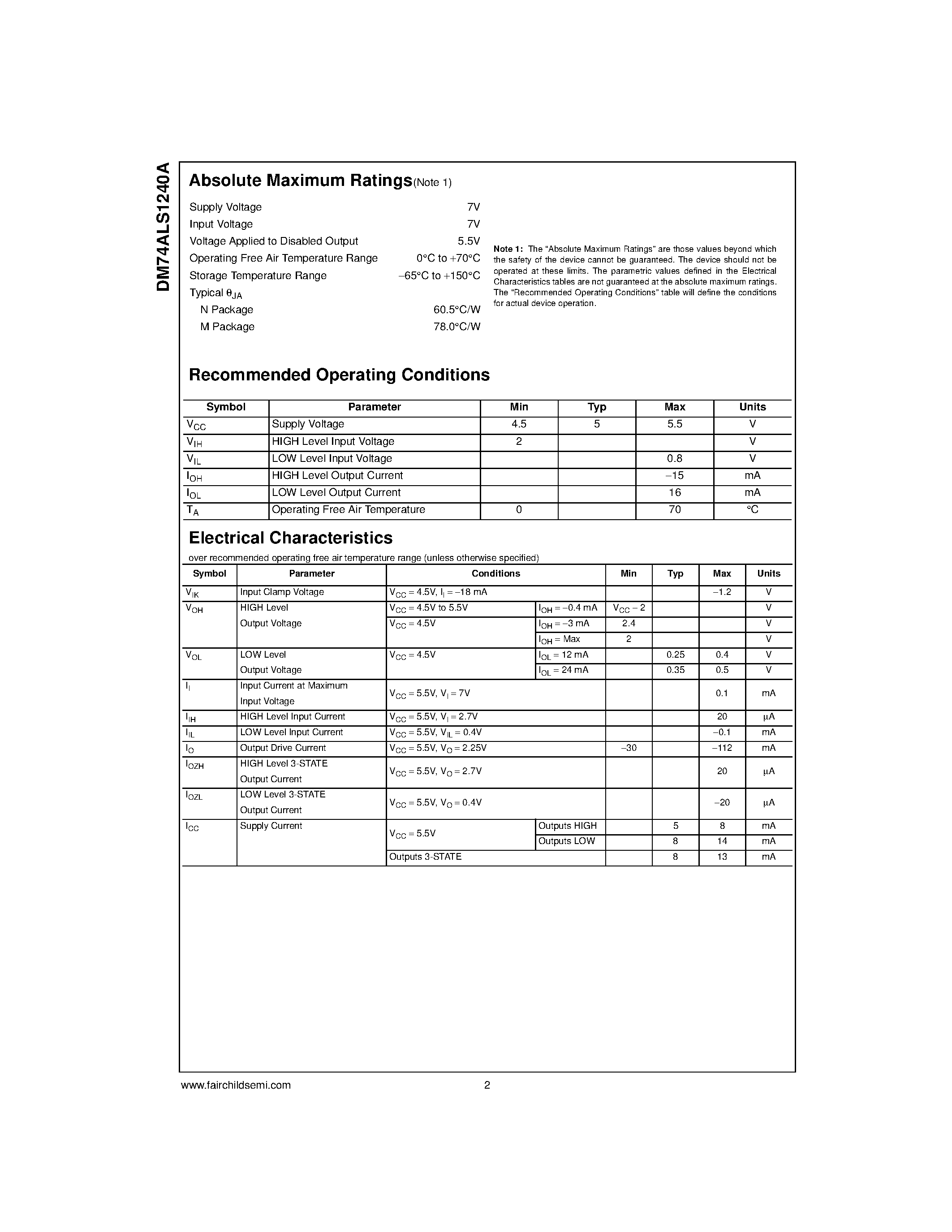 Datasheet LS1240 - Octal 3-STATE Bus Driver page 2