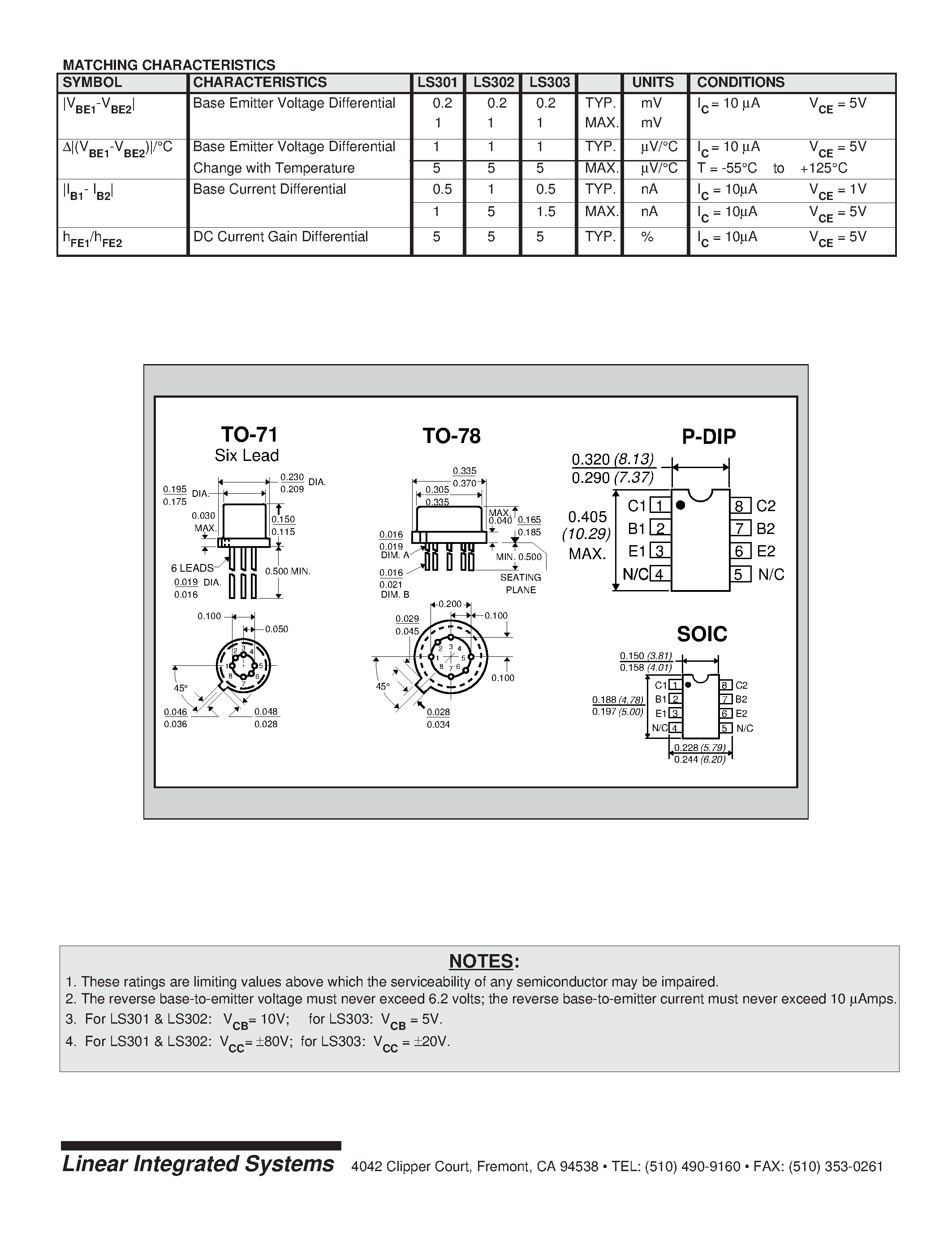 Даташит LS302 - HIGH VOLTAGE SUPER-BETA MONOLITHIC DUAL NPN TRANSISTORS страница 2