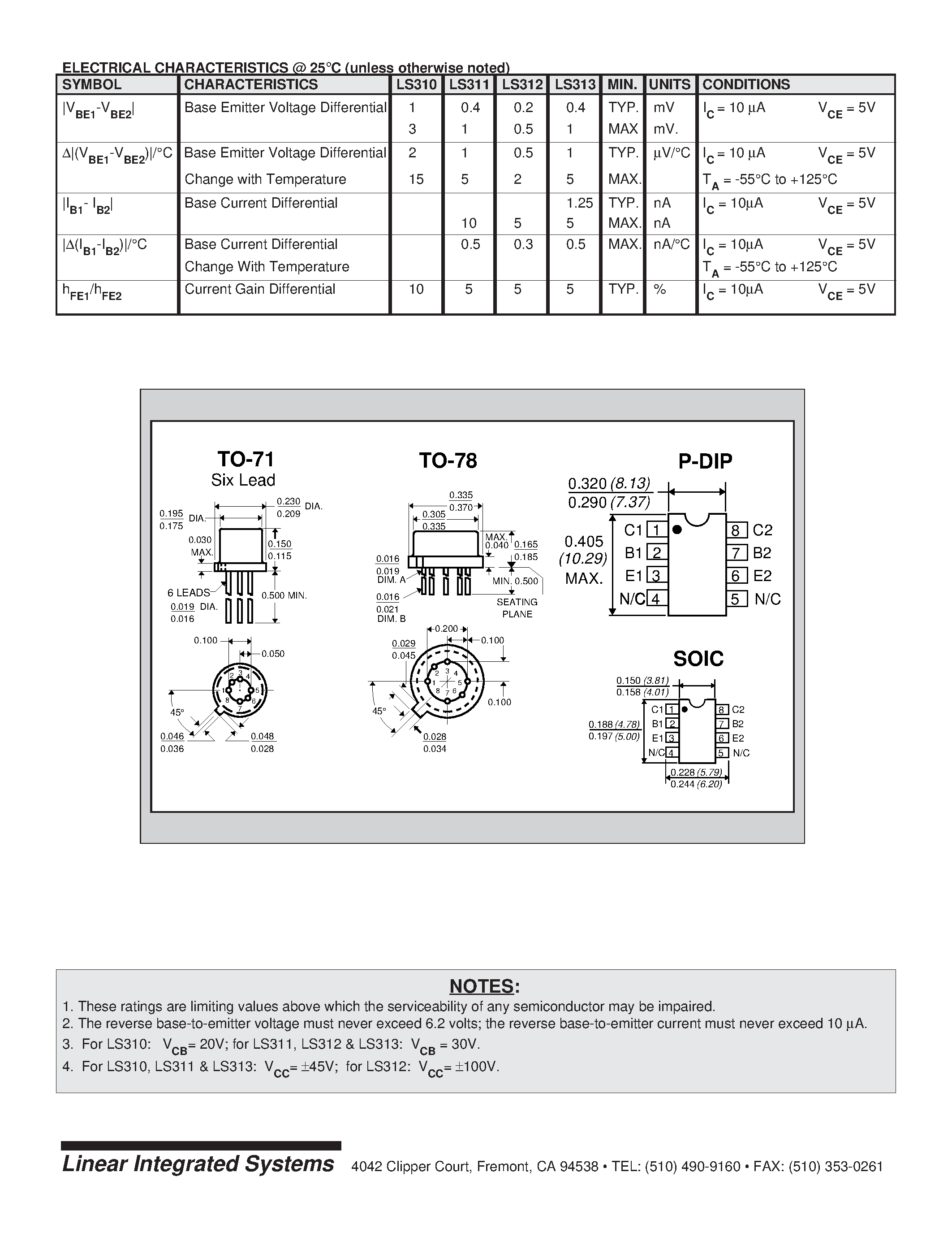 Datasheet LS310-3 - MONOLITHIC DUAL NPN TRANSISTORS page 2