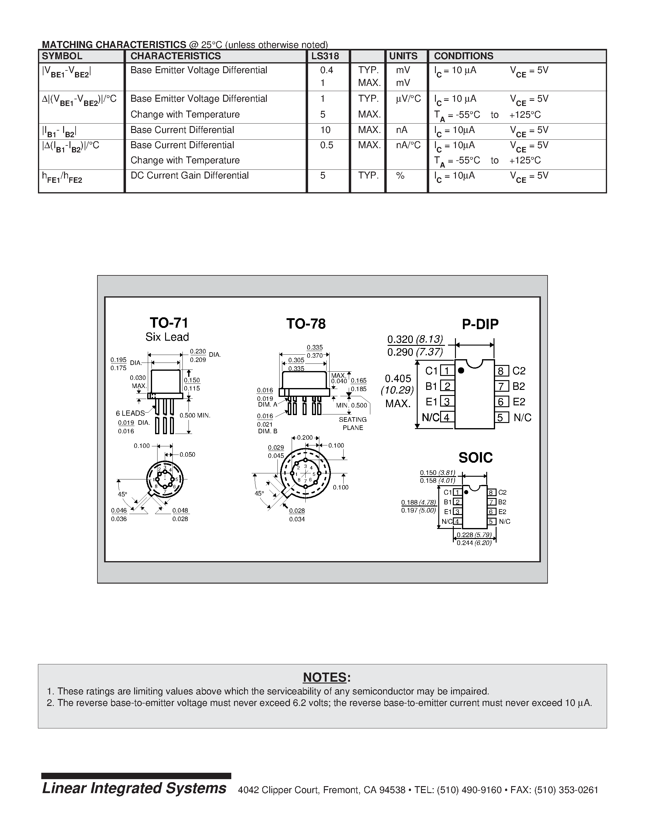 Даташит LS318 - LOG CONFORMANCE MONOLITHIC DUAL NPN TRANSISTORS страница 2