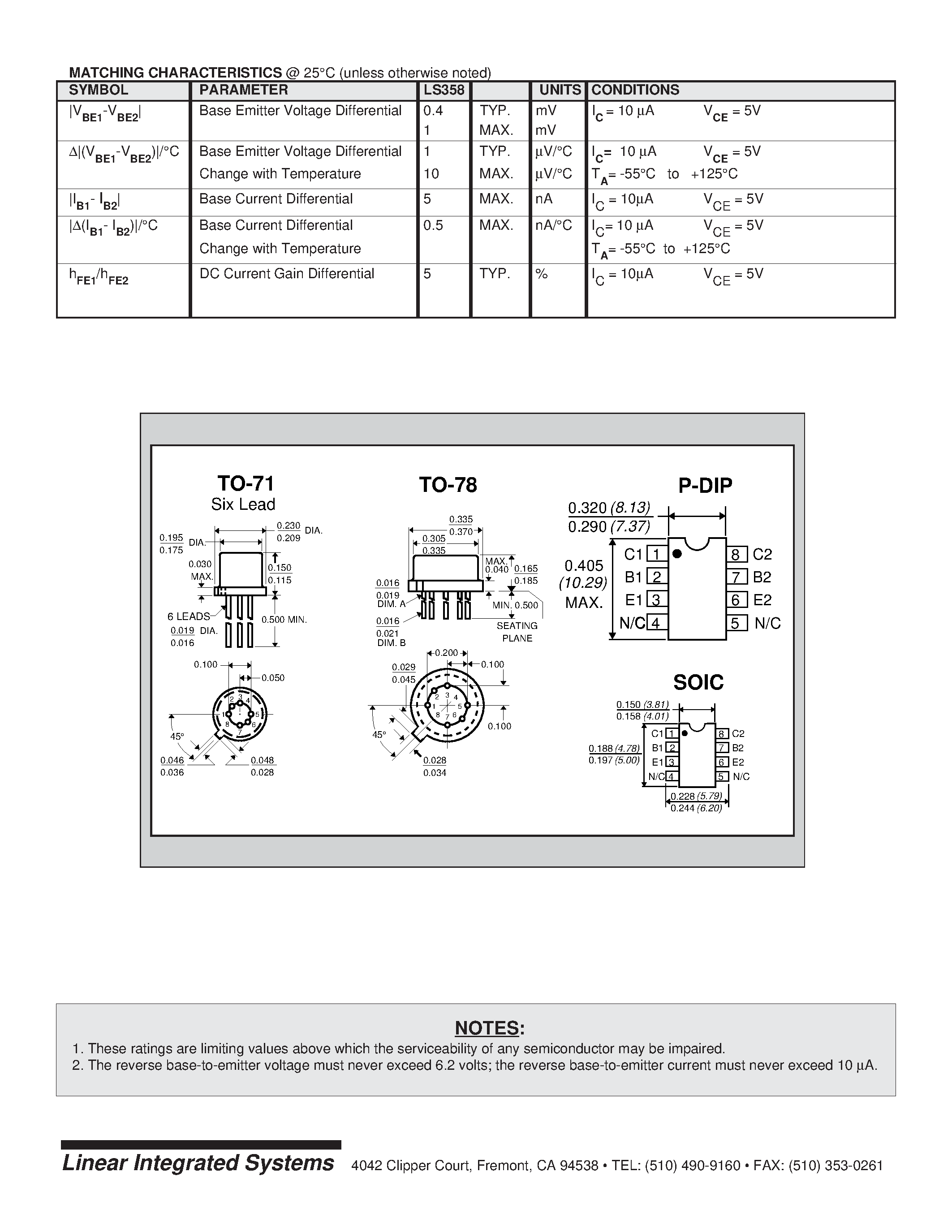 Даташит LS358 - LOG CONFORMANCE MONOLITHIC DUAL PNP TRANSISTORS страница 2