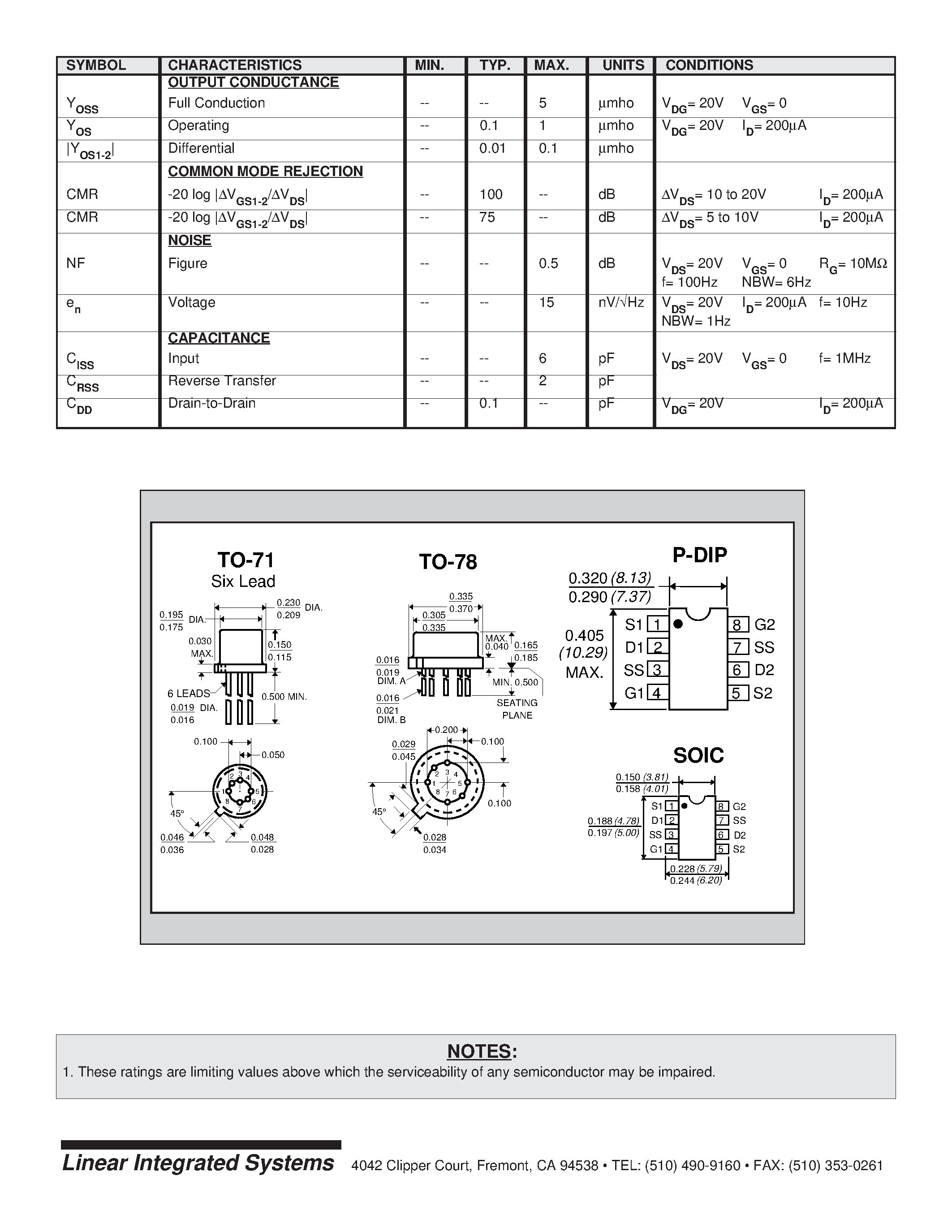 Datasheet LS3956 - LOW NOISE LOW DRIFT MONOLITHIC DUAL N-CHANNEL JFET page 2