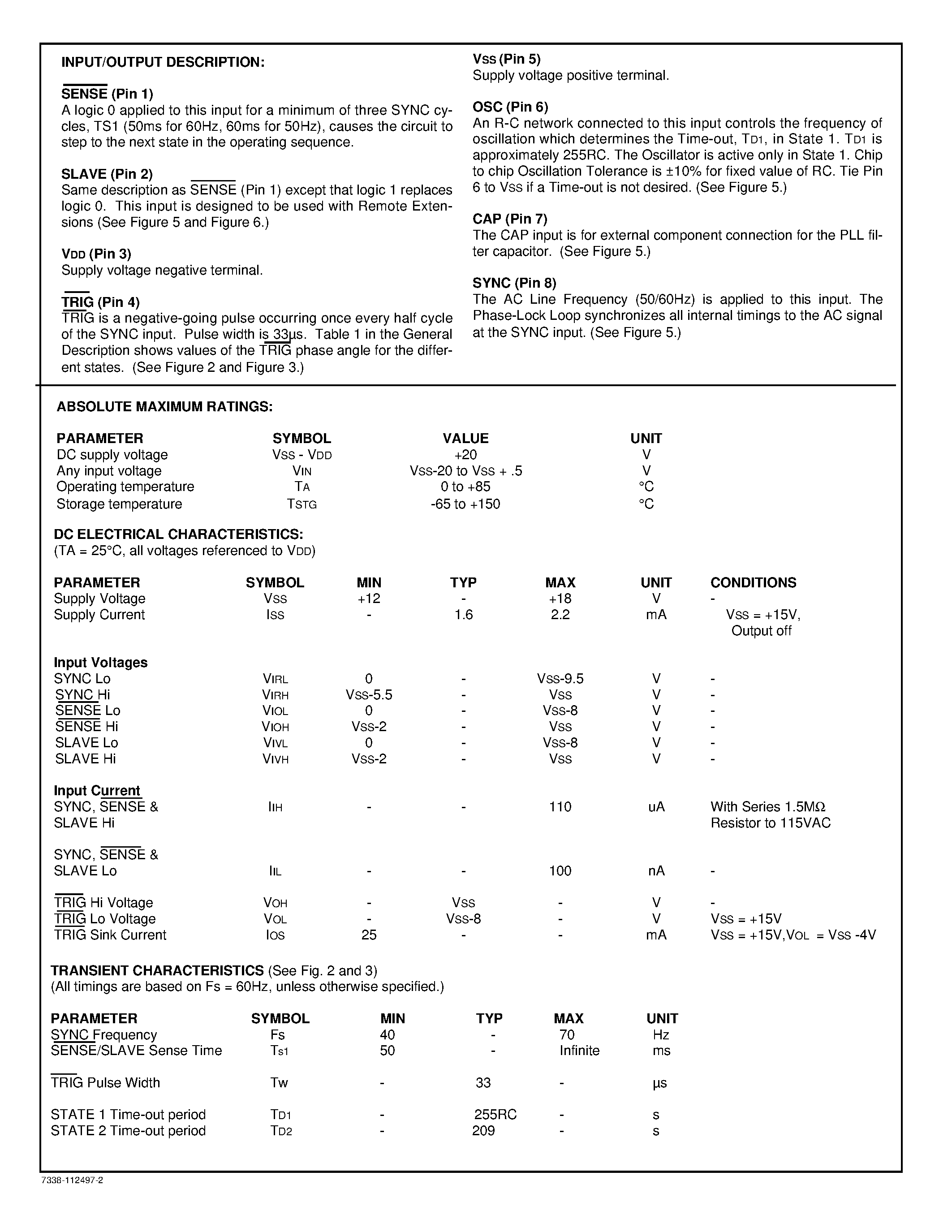 Datasheet LS7338 page 2 Datasheet LS7338 - DELAYED-OFF LIGHT SWITCH WITH PROGRAMMABLE ON-TIMER page 2