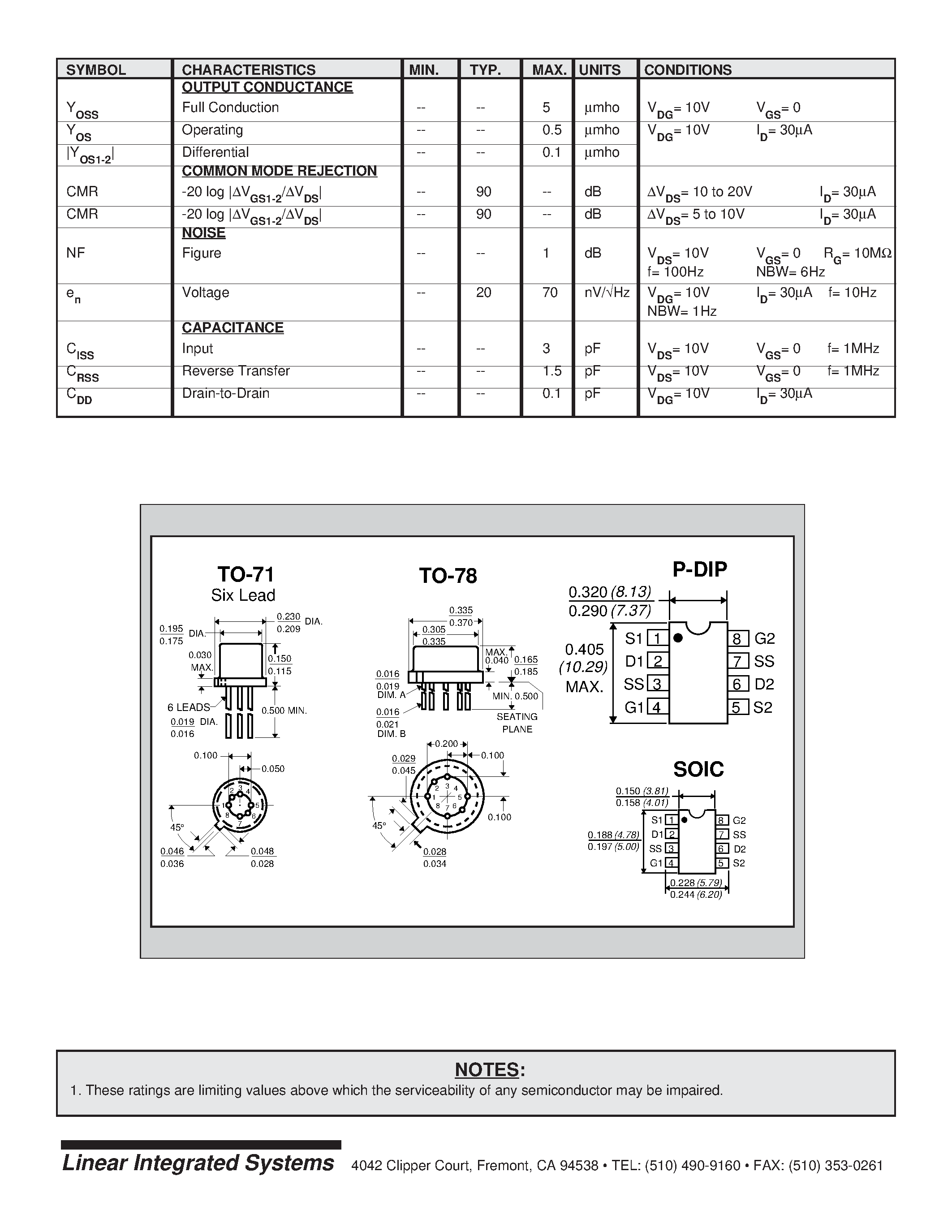 Datasheet LS830 - ULTRA LOW LEAKAGE LOW DRIFT MONOLITHIC DUAL N-CHANNEL JFET page 2