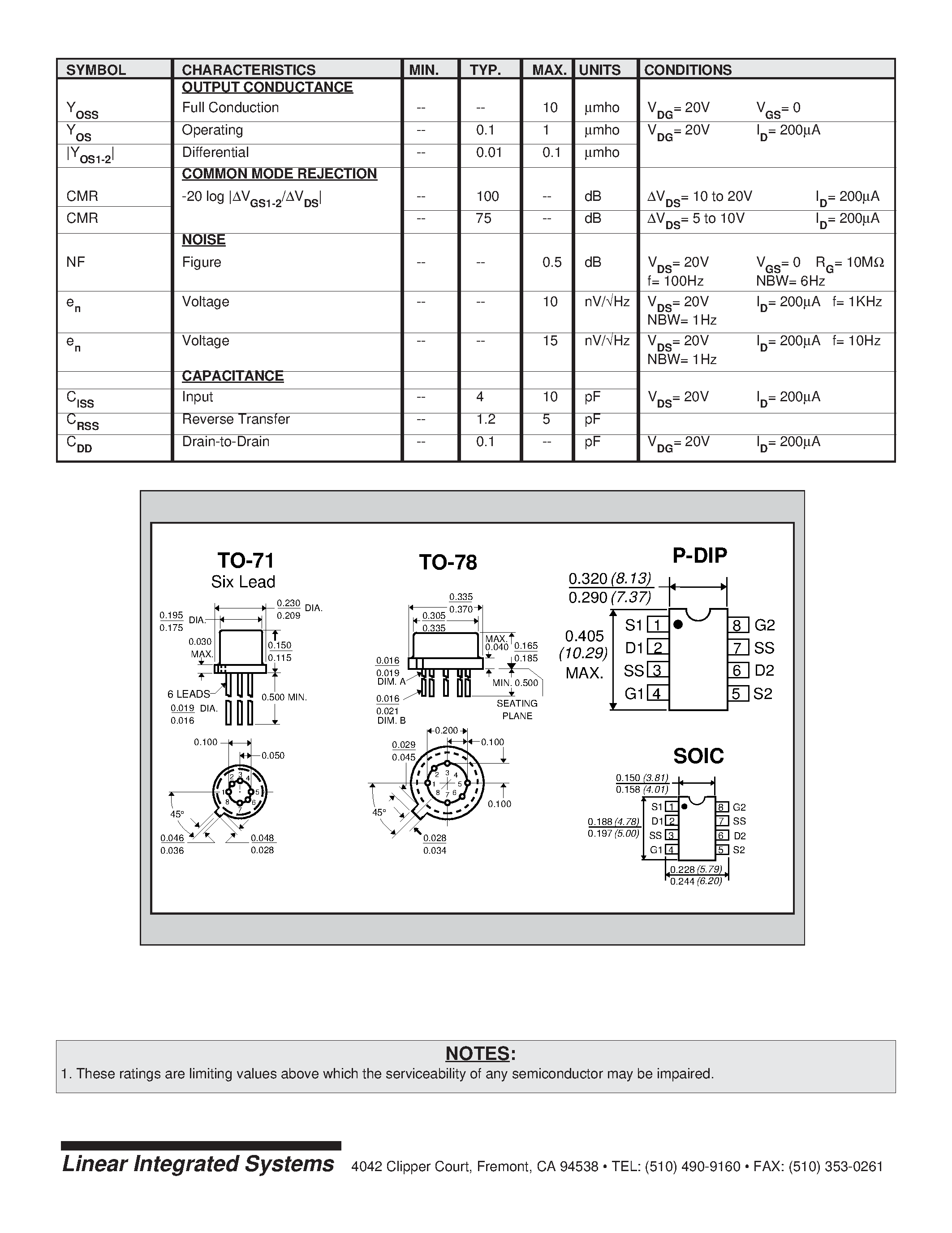 Datasheet LS841 - LOW NOISE LOW DRIFT LOW CAPACITANCE MONOLITHIC DUAL N-CHANNEL JFET page 2
