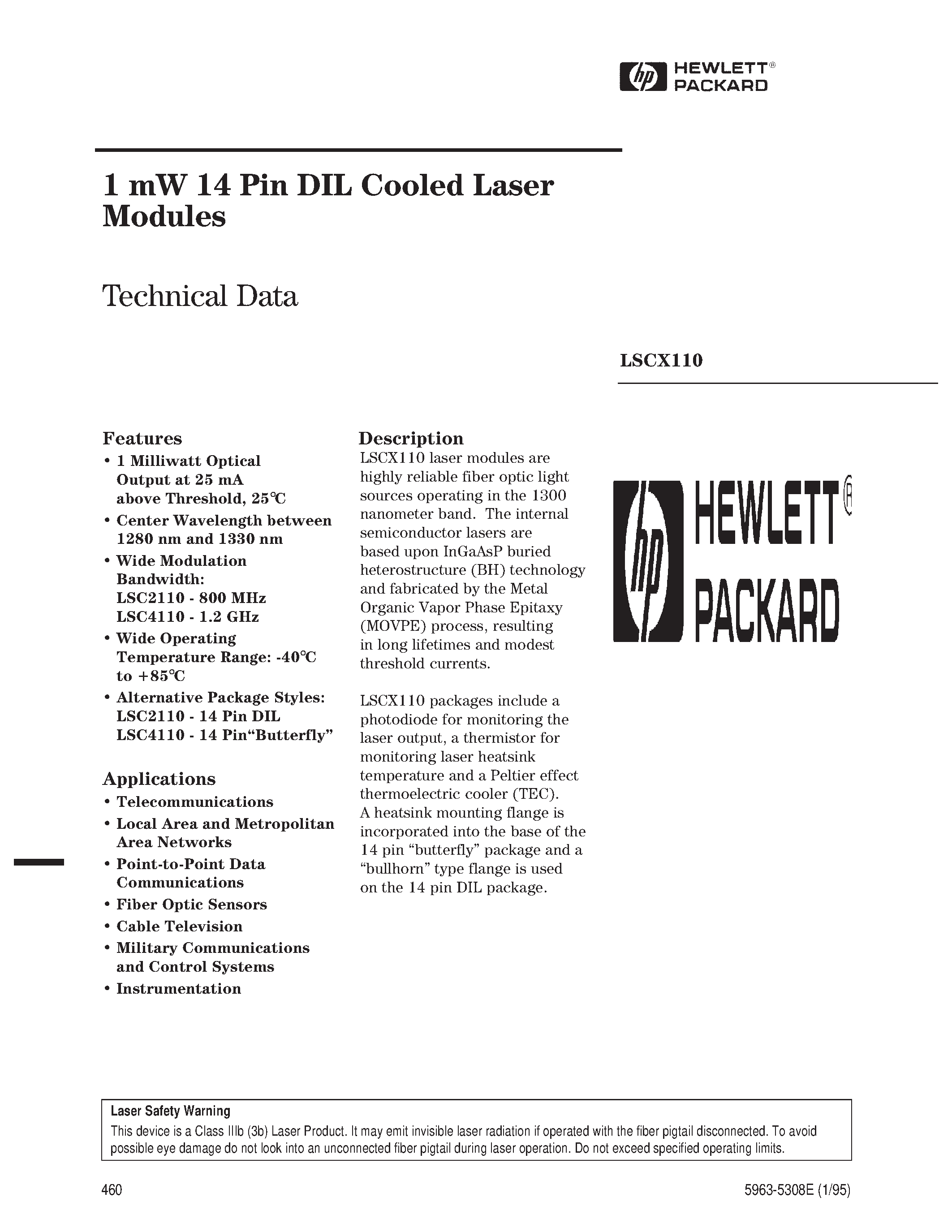 Даташит на микросхему LSC4110-DN страница 1 Даташит LSC4110-DN - 1 mW 14 Pin DIL Cooled Laser Modules страница 1