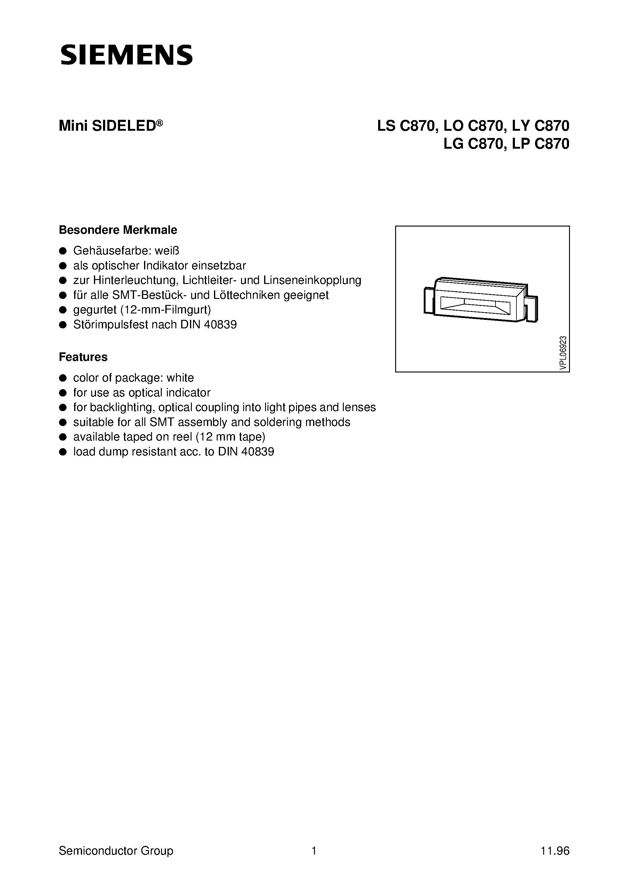 Datasheet LSC870-K page 1 Datasheet LSC870-K - Mini SIDELED page 1