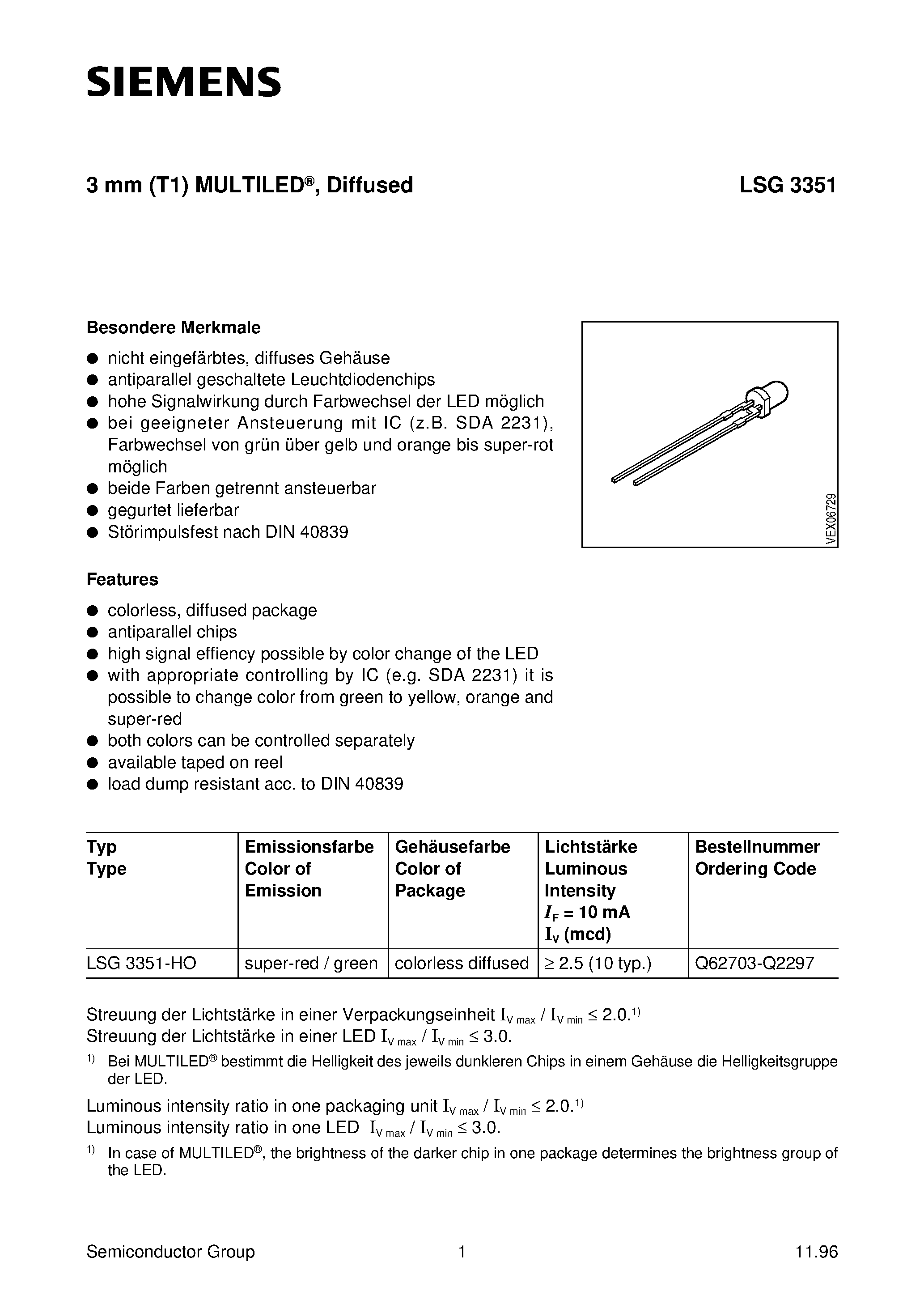 Datasheet LSG3351-HO - 3 mm (T1) MULTILED / Diffused page 1