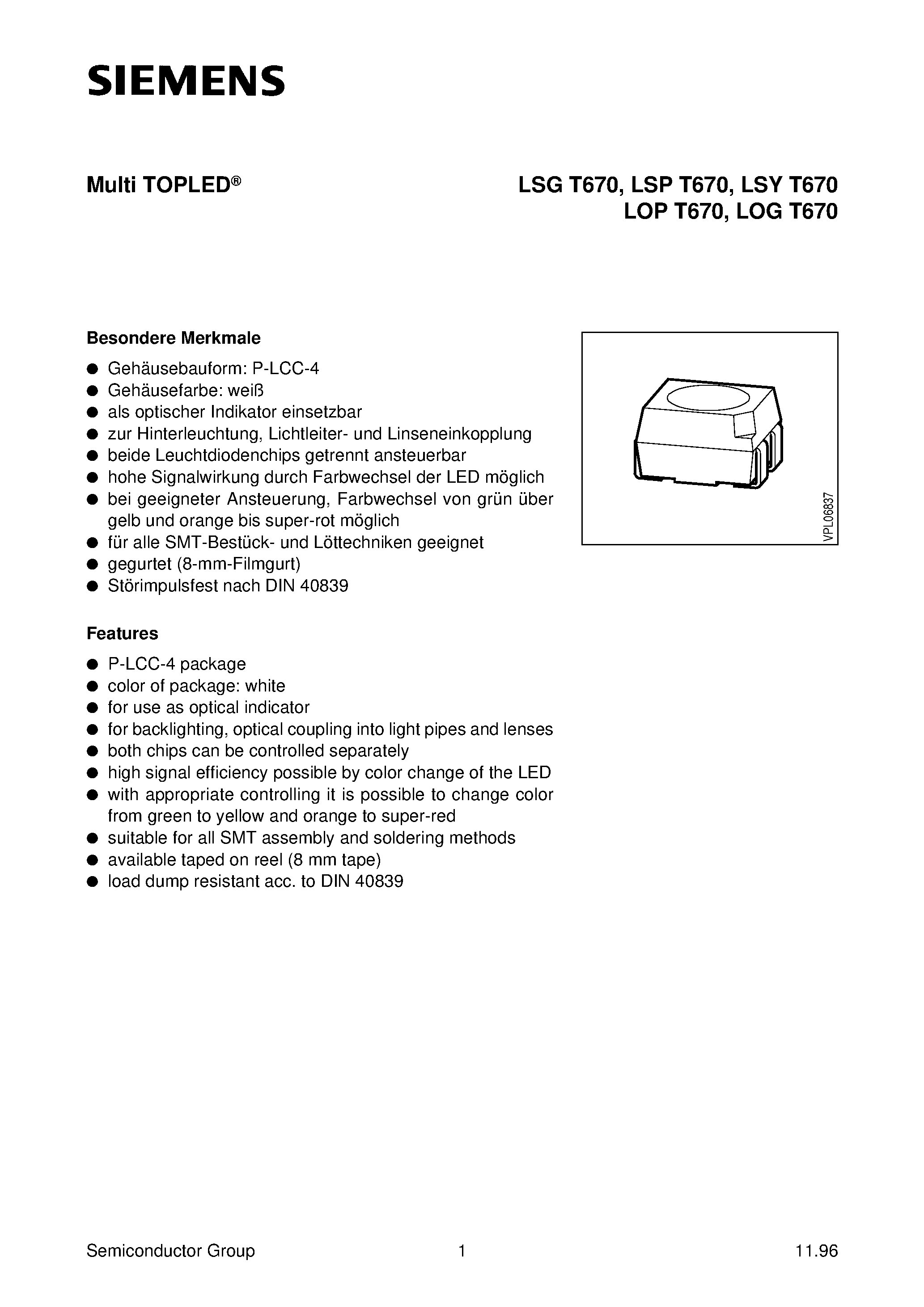 Datasheet LSGT670-J page 1 Datasheet LSGT670-J - Multi TOPLED page 1