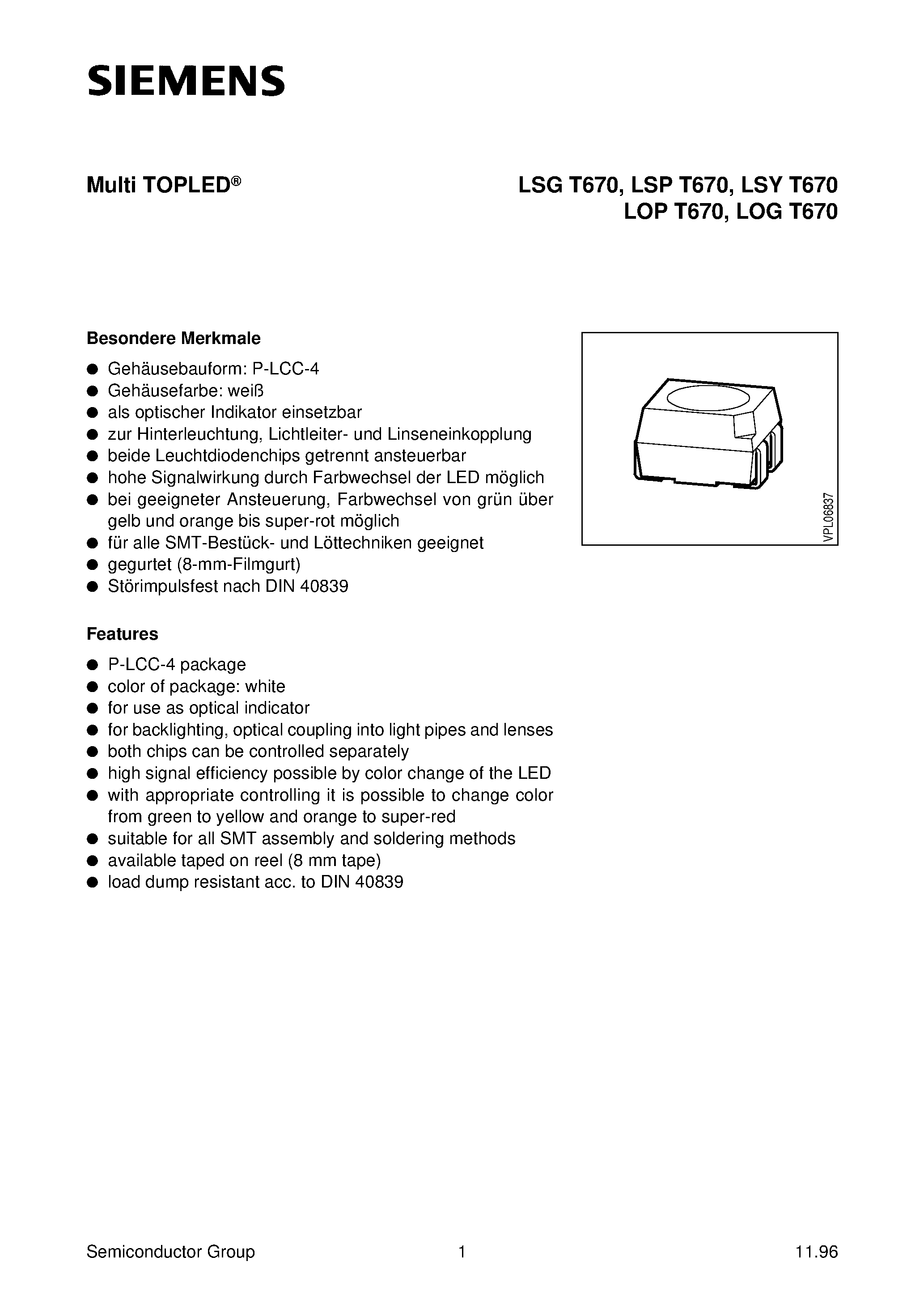 Datasheet LSGT670-K - Multi TOPLED page 1
