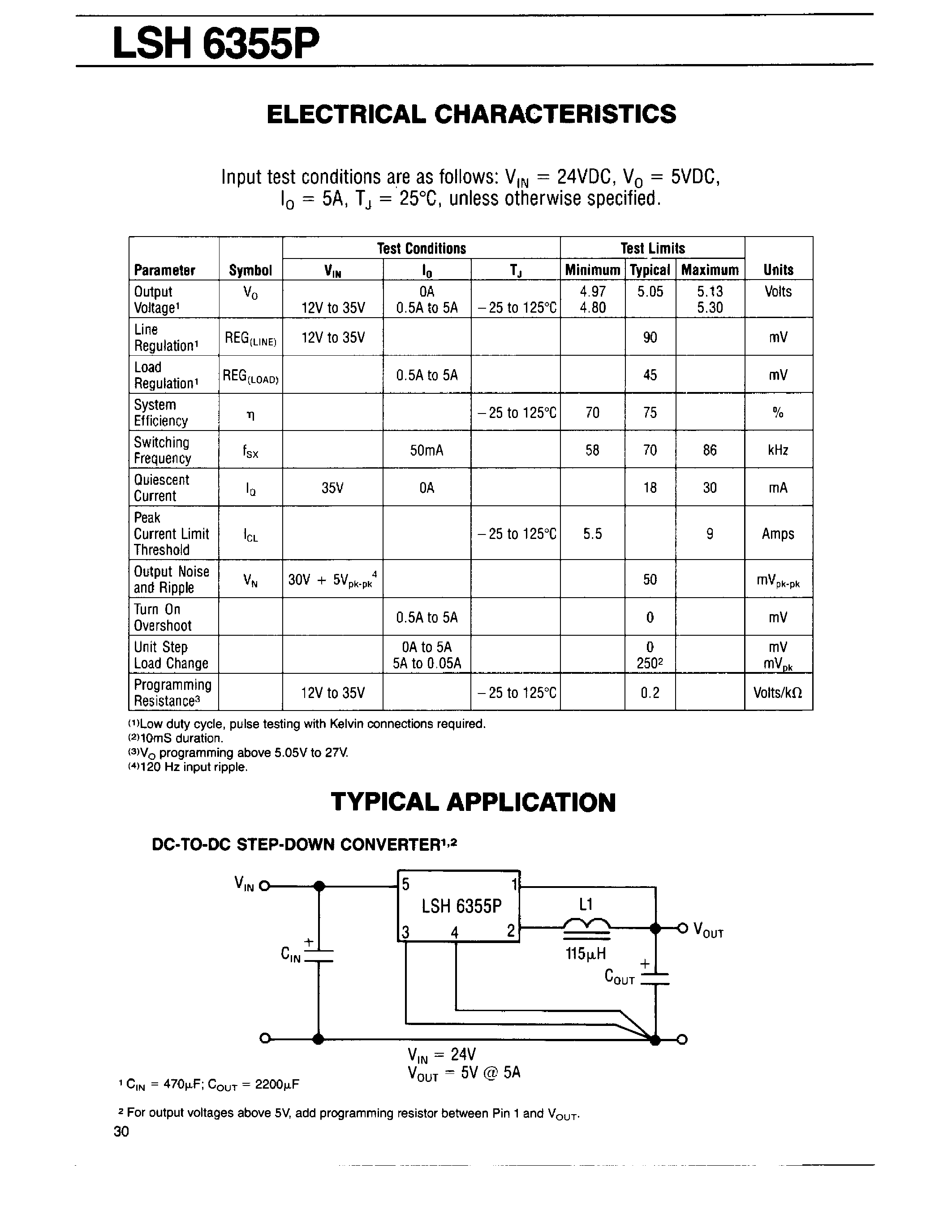 Datasheet LSH6355PV page 2 Datasheet LSH6355PV - 5 AMP DC TO DC MICROCONVERTER page 2