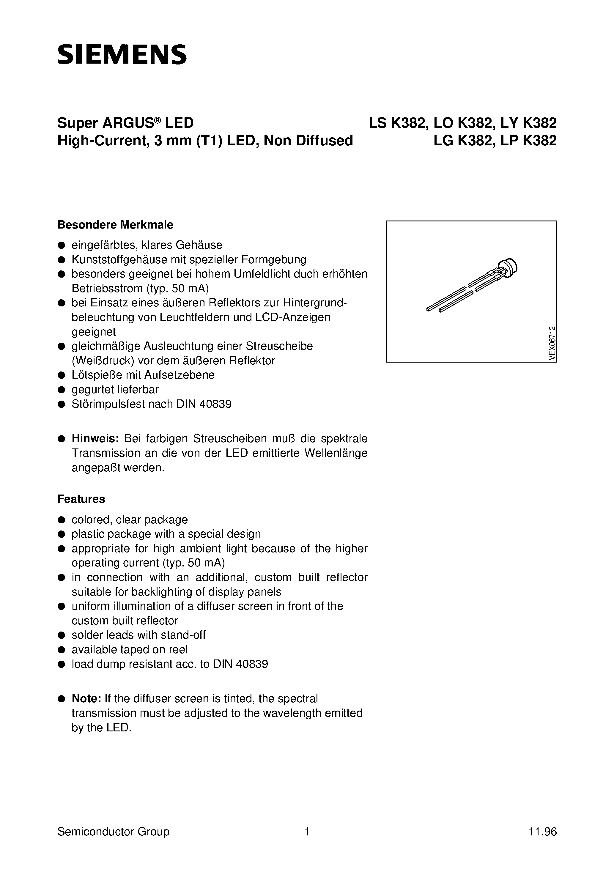 Datasheet LSK382-RU - Super ARGUS LED High-Current / 3 mm T1 LED / Non Diffused page 1
