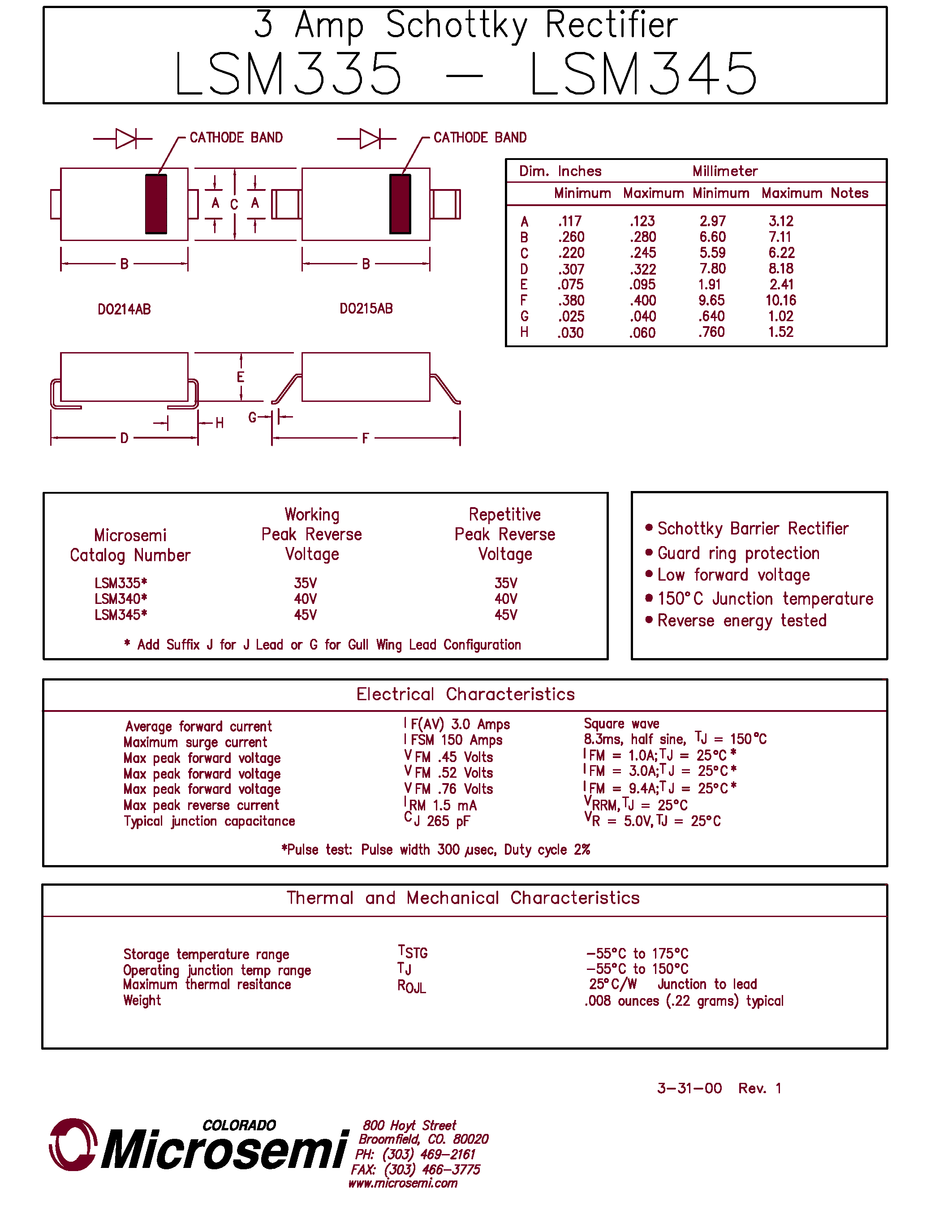 Datasheet LSM335 - 3 Amp Schottky Rectifier page 1