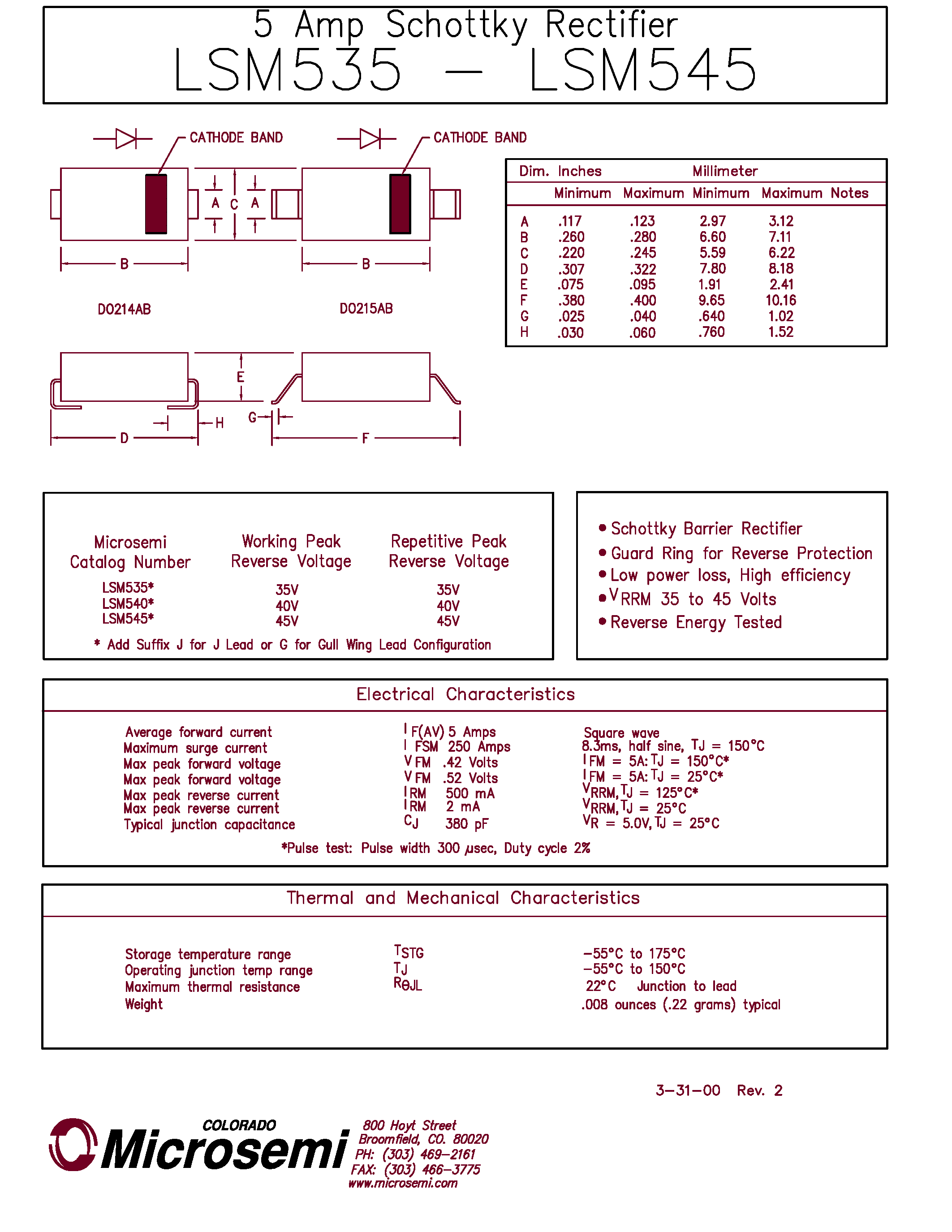 Datasheet LSM545 - 5 Amp Schottky Rectifier page 1