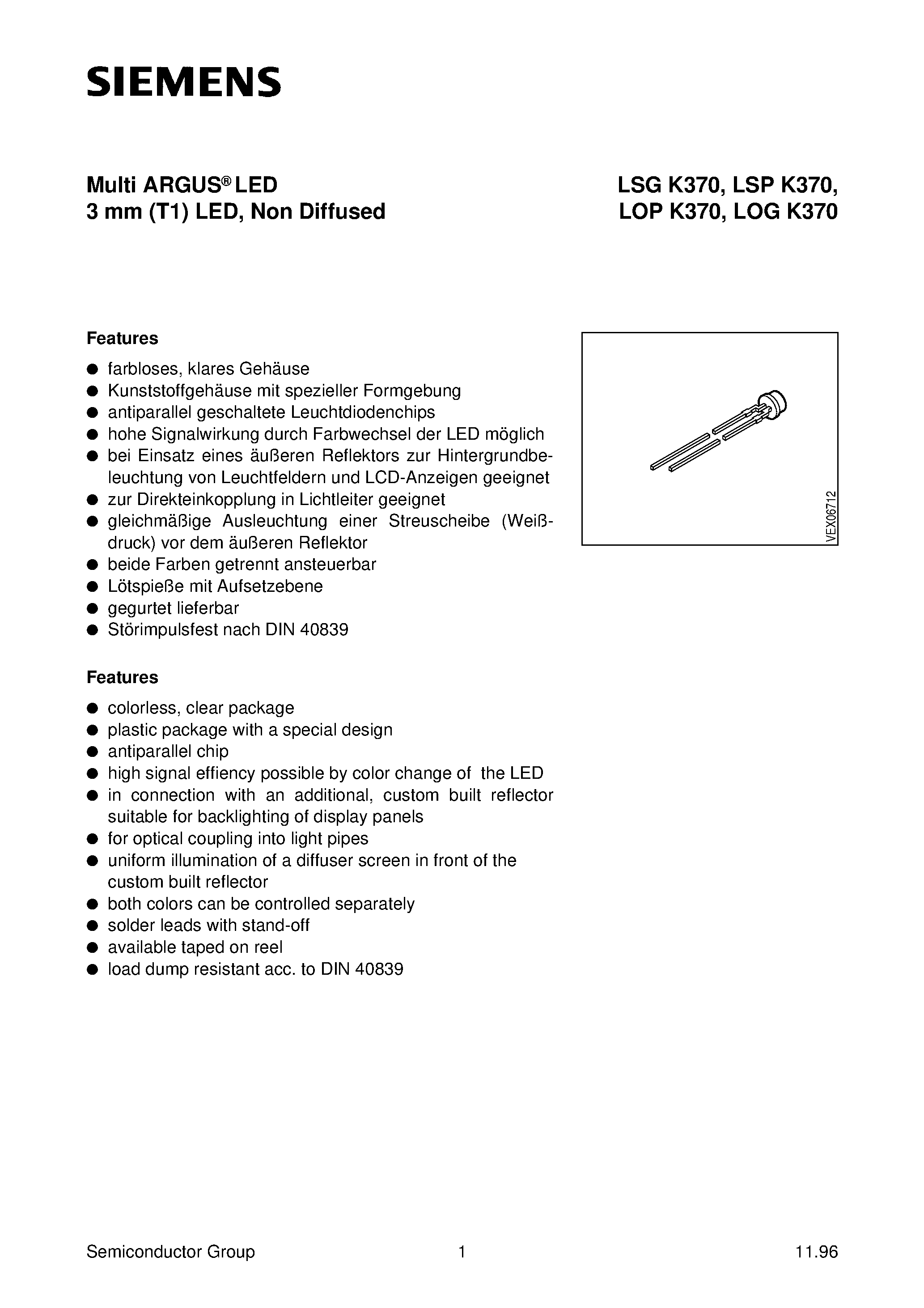 Datasheet LSPK370-P page 1 Datasheet LSPK370-P - Multi ARGUS LED 3 mm T1 LED / Non Diffused page 1