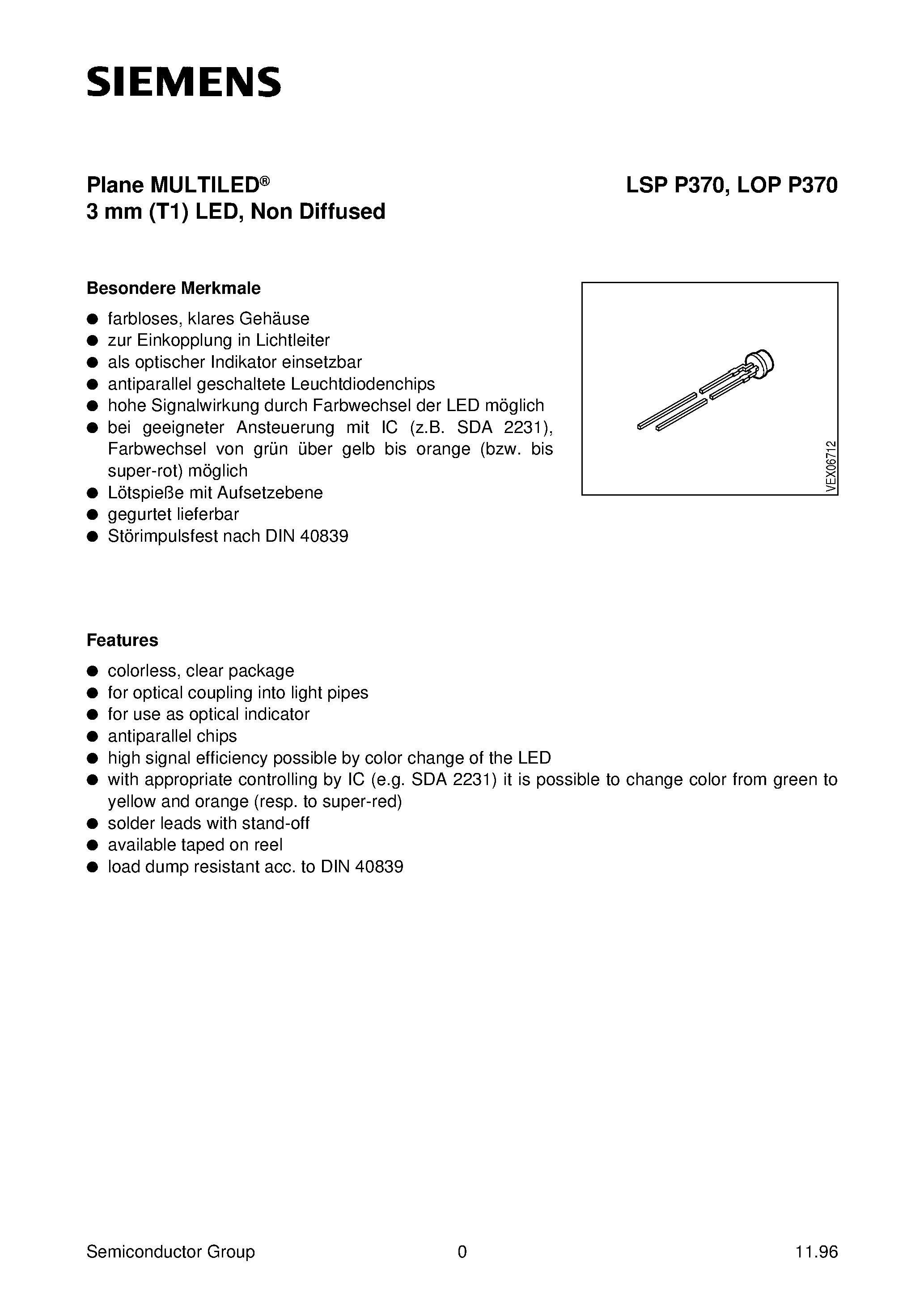 Datasheet LSPP370-KN - Plane MULTILED 3 mm T1 LED / Non Diffused page 1