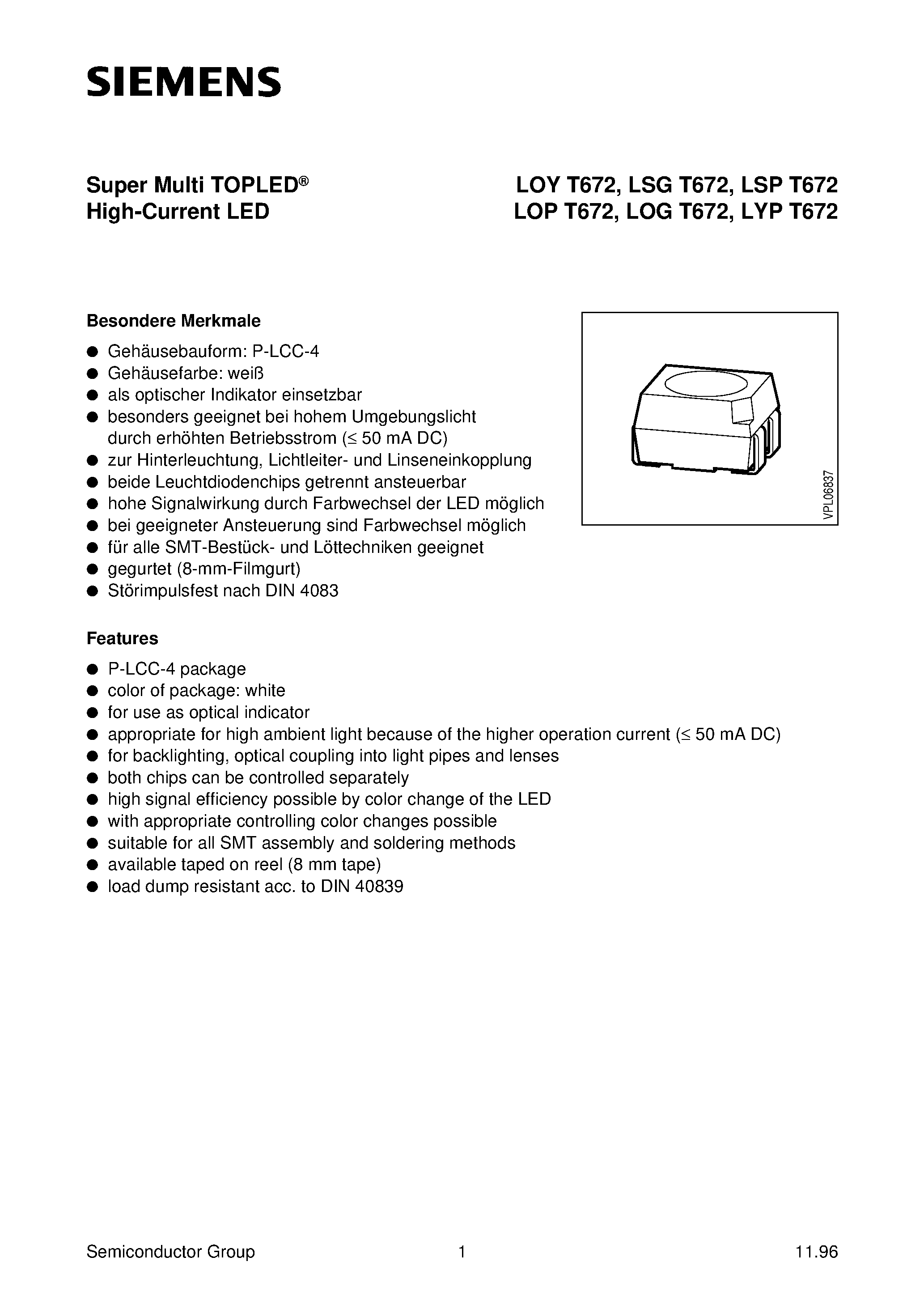 Datasheet LSPT672-N - Super Multi TOPLED High-Current LED page 1