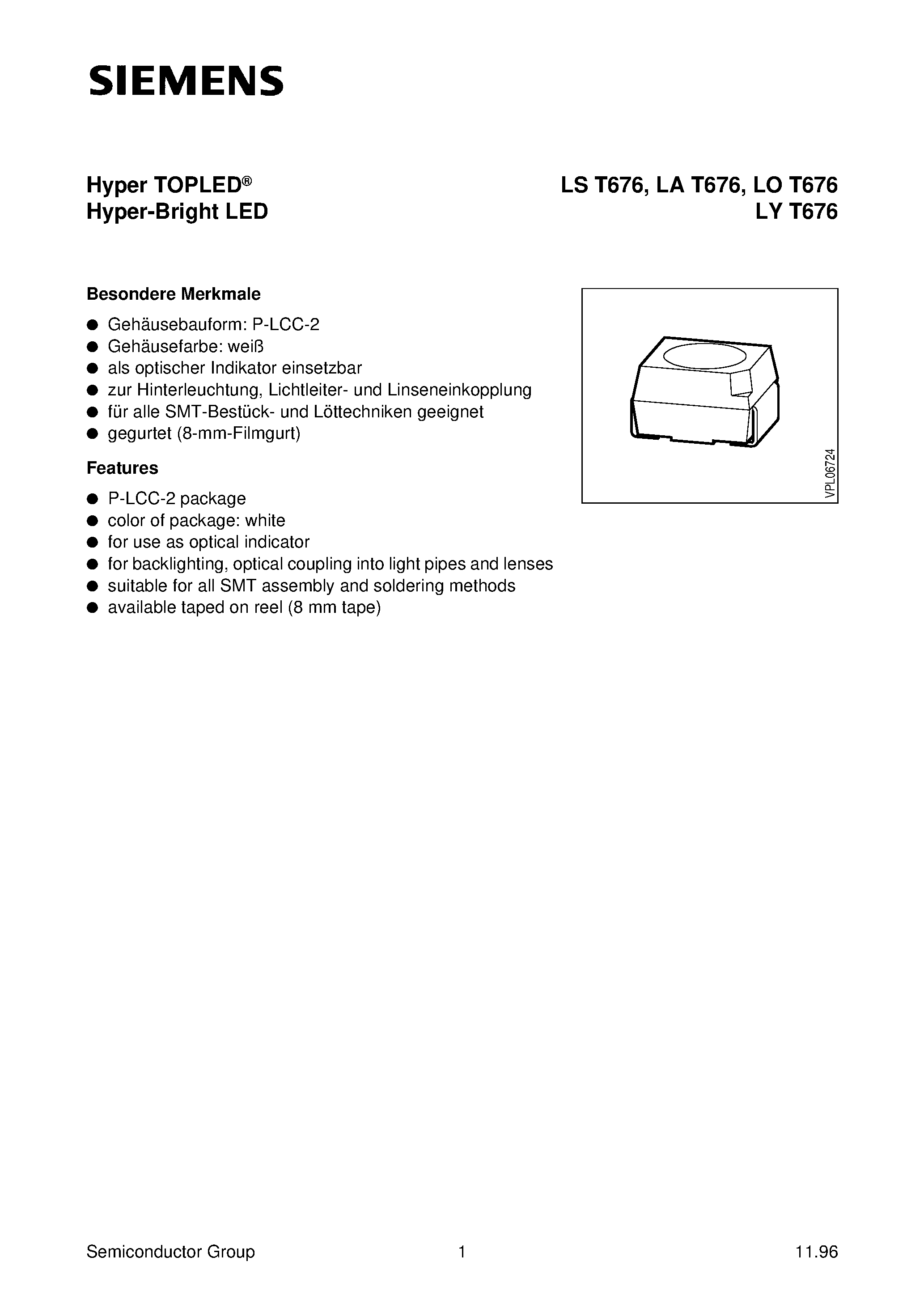 Даташит LST676-Q - Hyper TOPLED Hyper-Bright LED страница 1