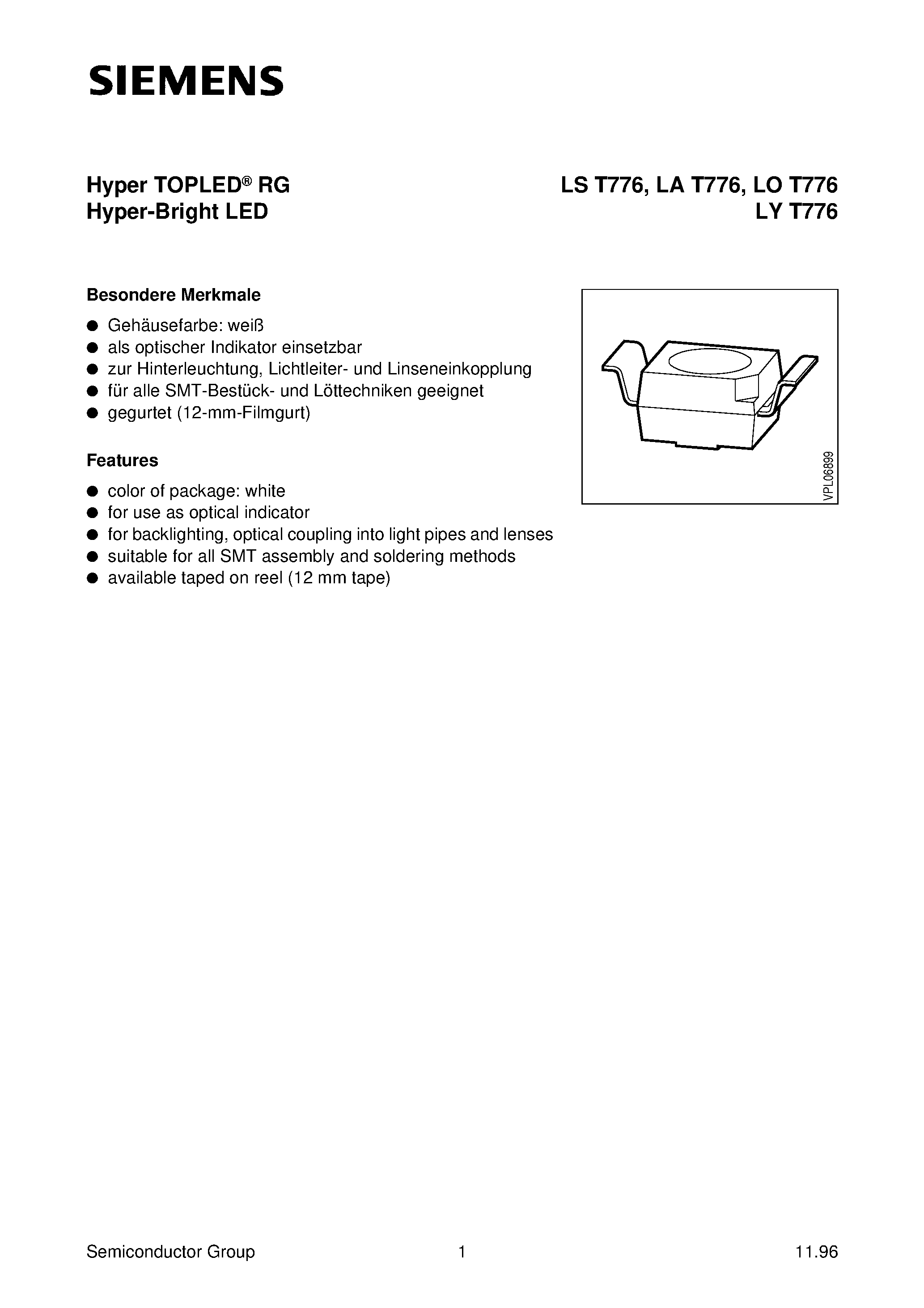 Даташит LST776-Q - Hyper TOPLED RG Hyper-Bright LED страница 1