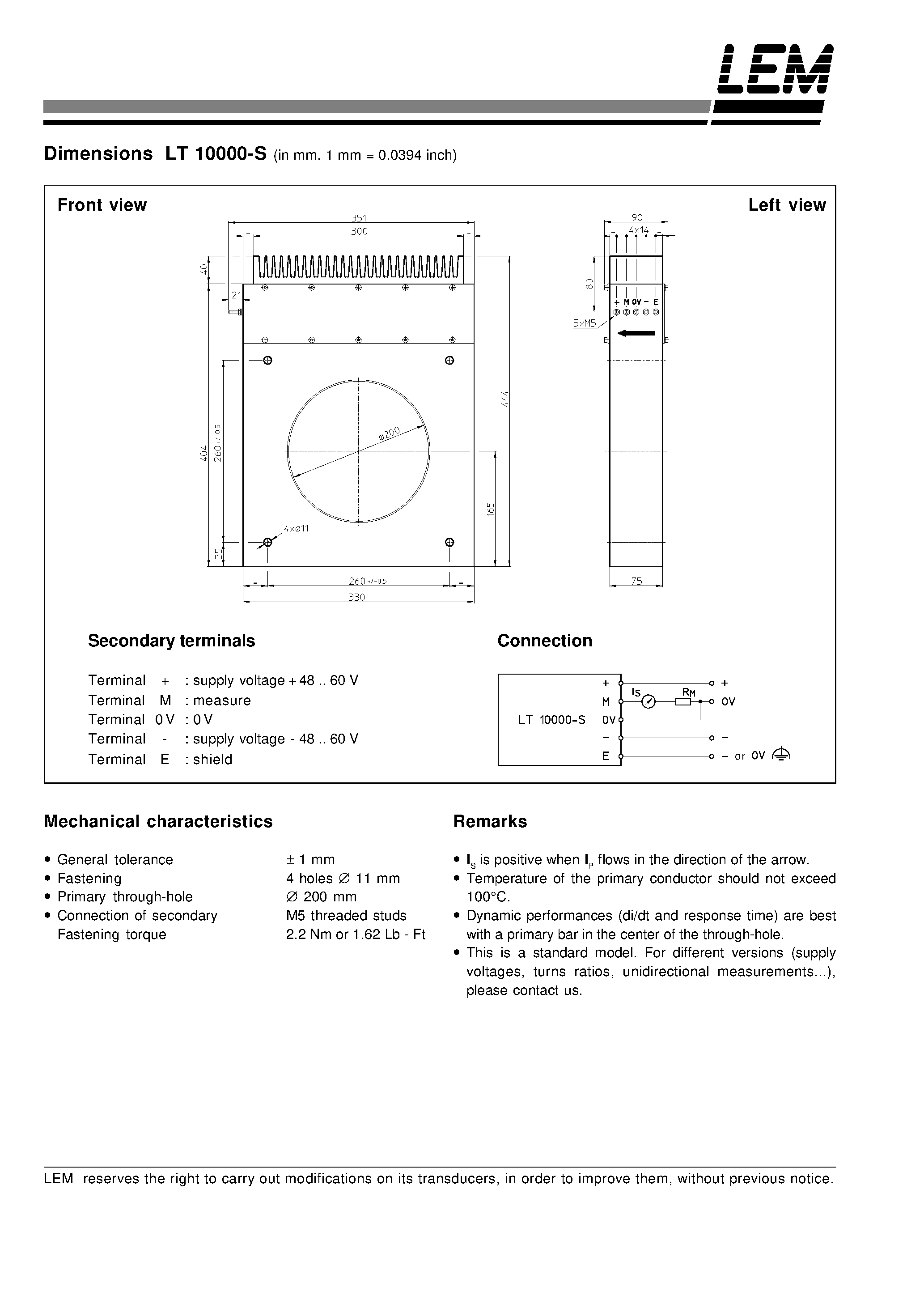 Даташит LT10000-S - Current Transducer LT 10000-S страница 2