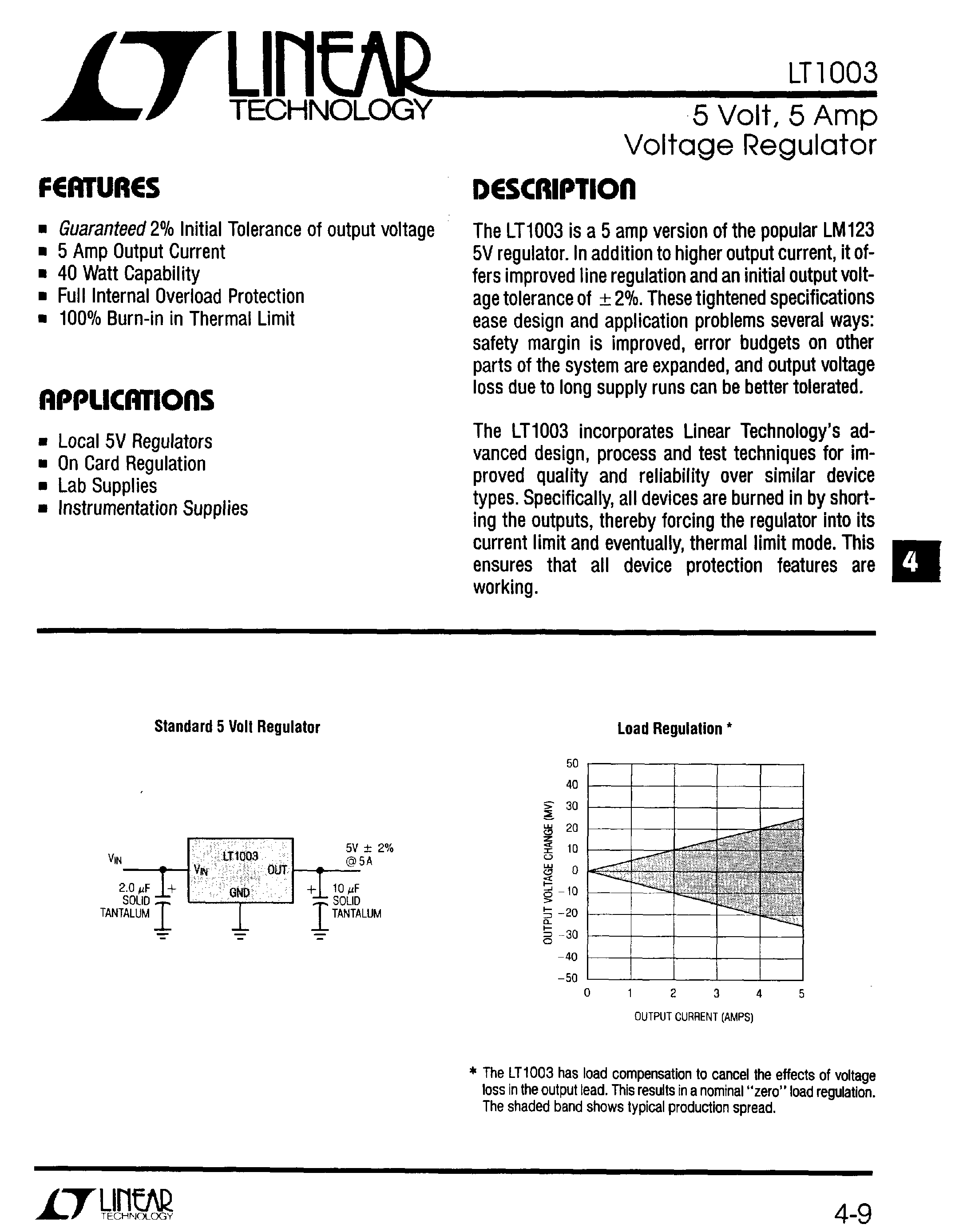 Datasheet LT1003C - 5 Volt / 5 Amp Voltage Regulator page 1