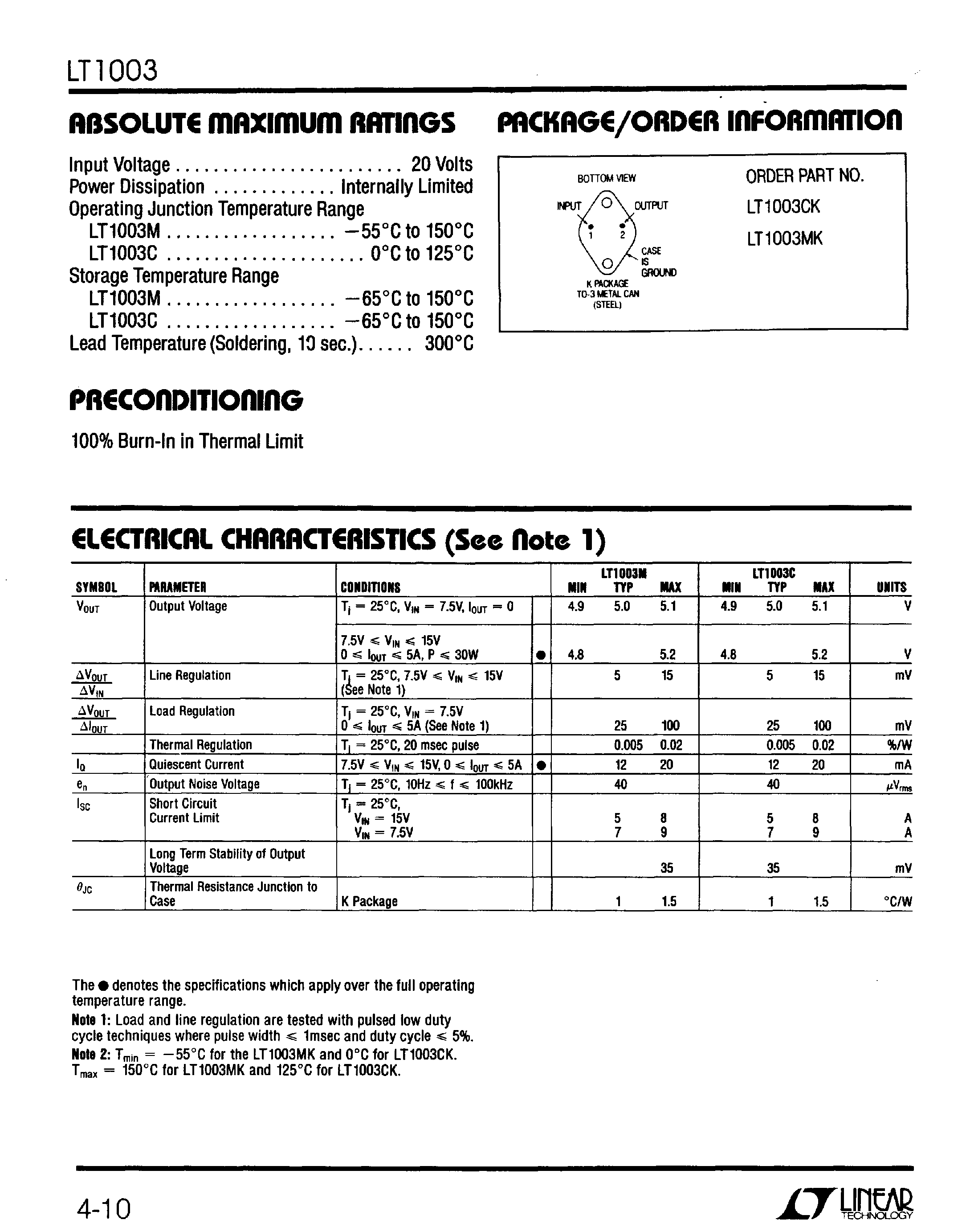 Datasheet LT1003CK - 5 Volt / 5 Amp Voltage Regulator page 2