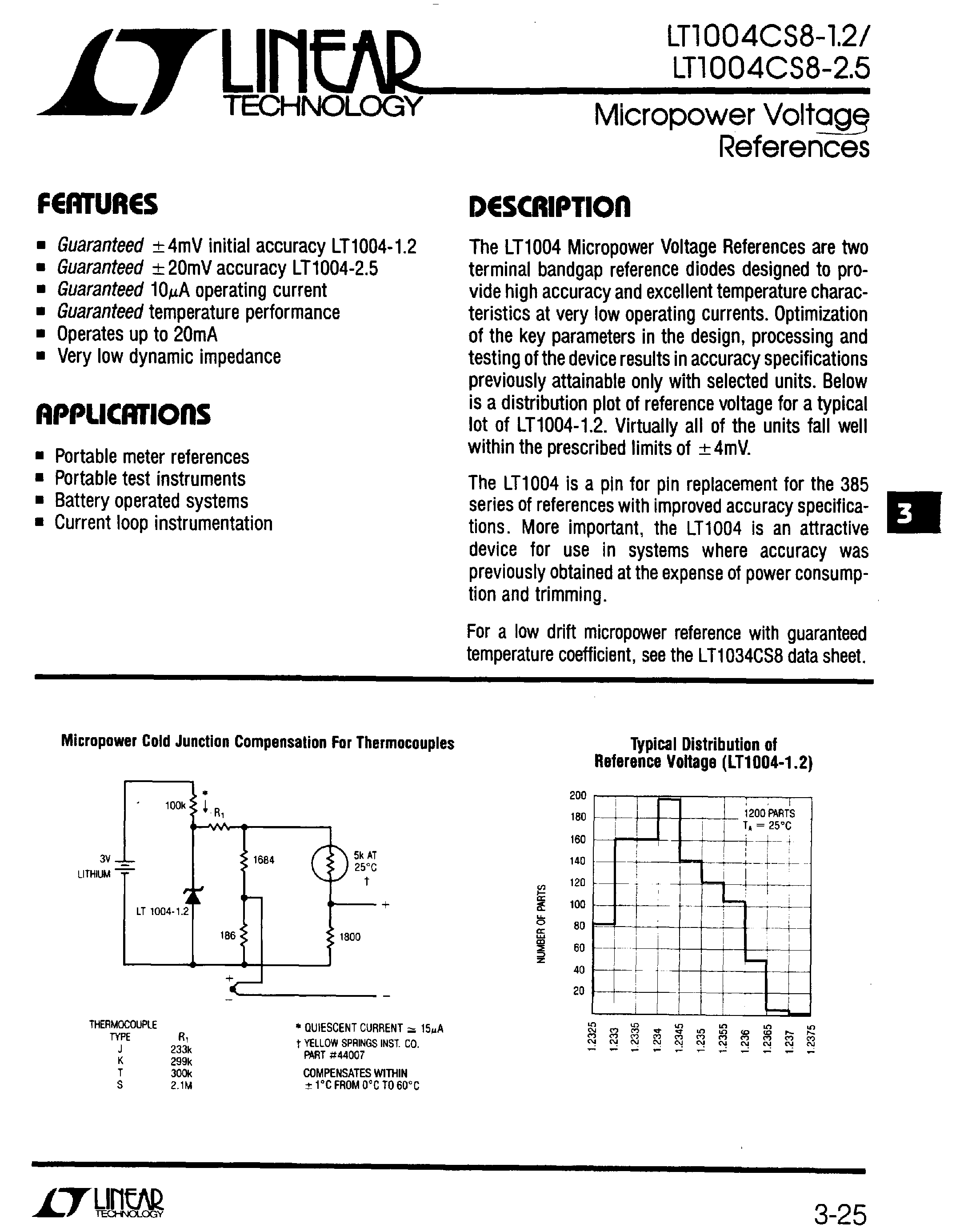 Datasheet LT1004CS8-1.2 - Micropower Voltage Reference page 1