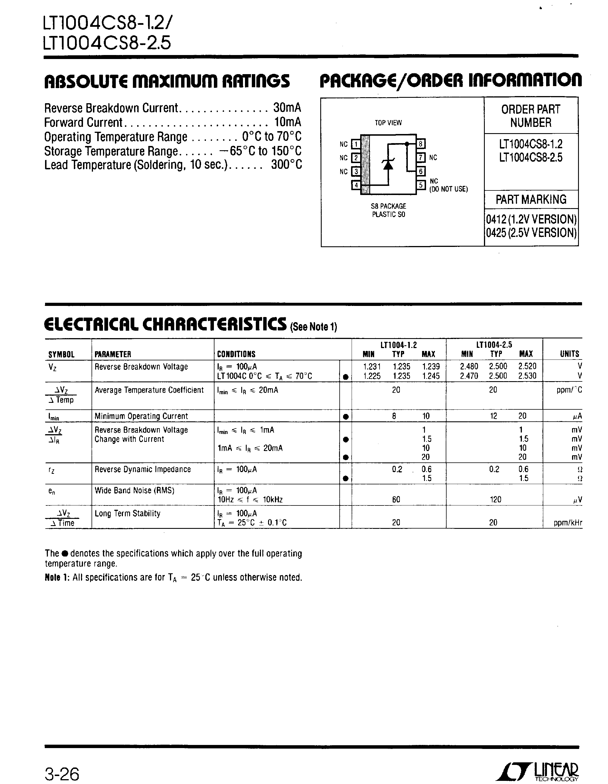 Datasheet LT1004CS8-1.2 - Micropower Voltage Reference page 2