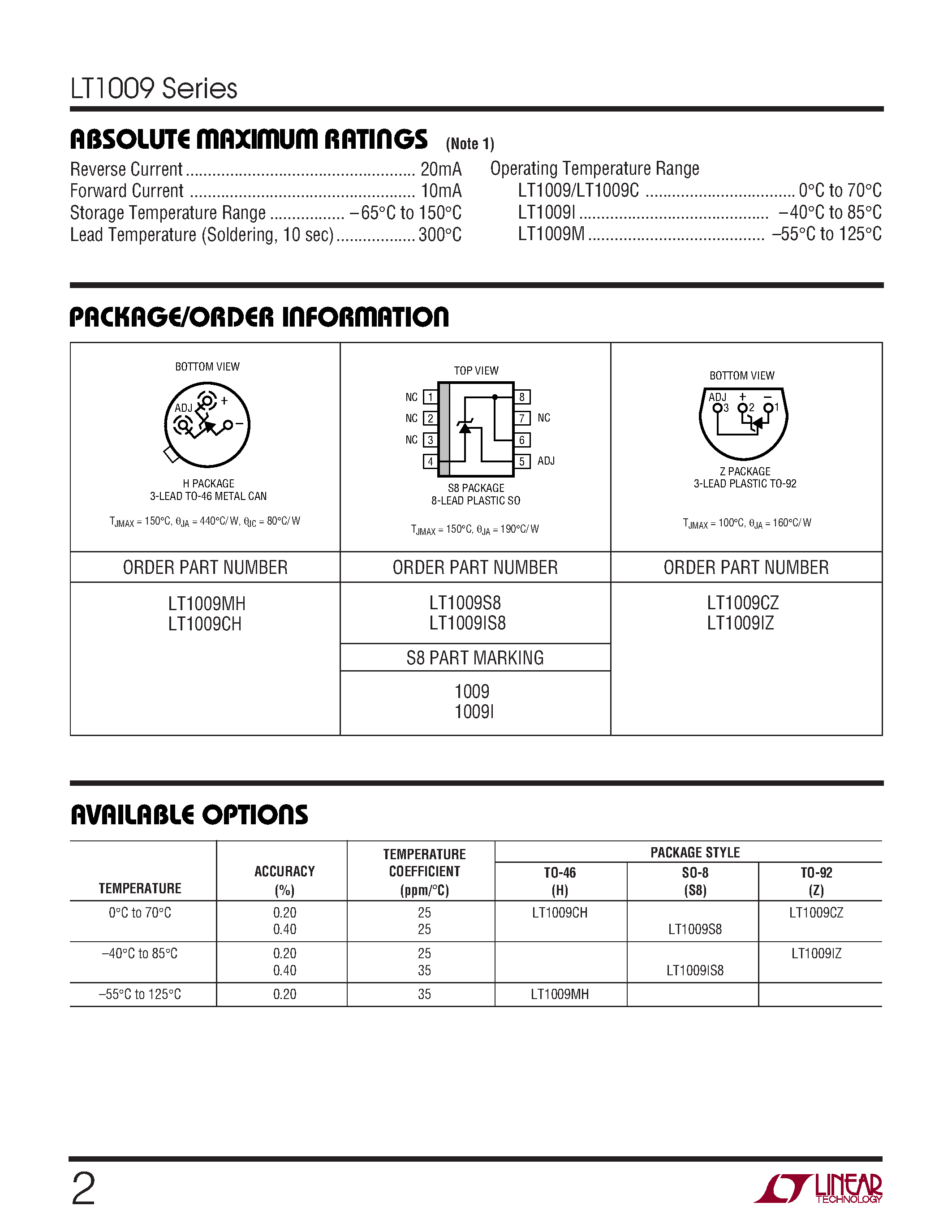Datasheet LT1009C - 2.5V Reference page 2
