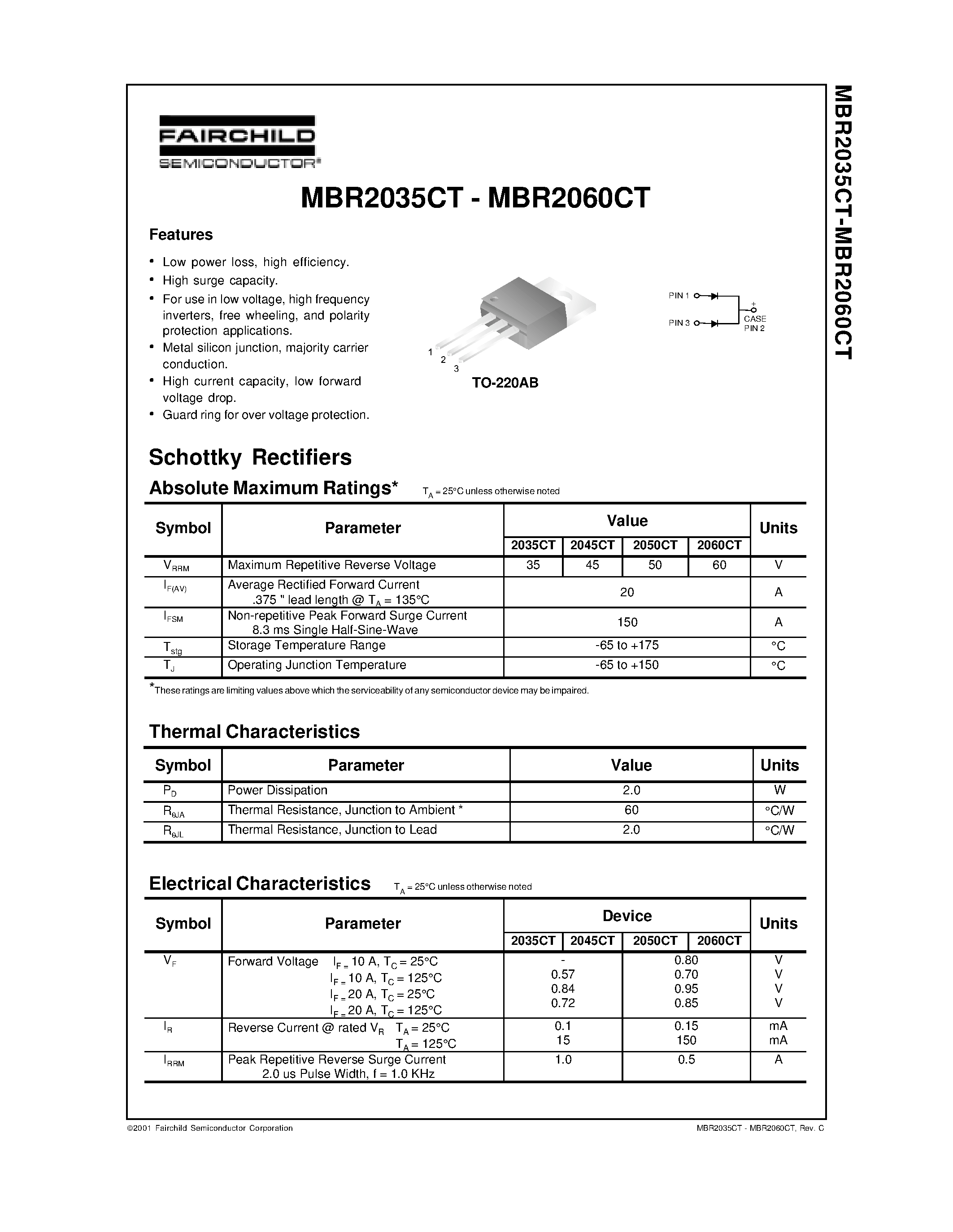 Datasheet MBR2050CT page 1 Datasheet MBR2050CT - Schottky Rectifiers page 1