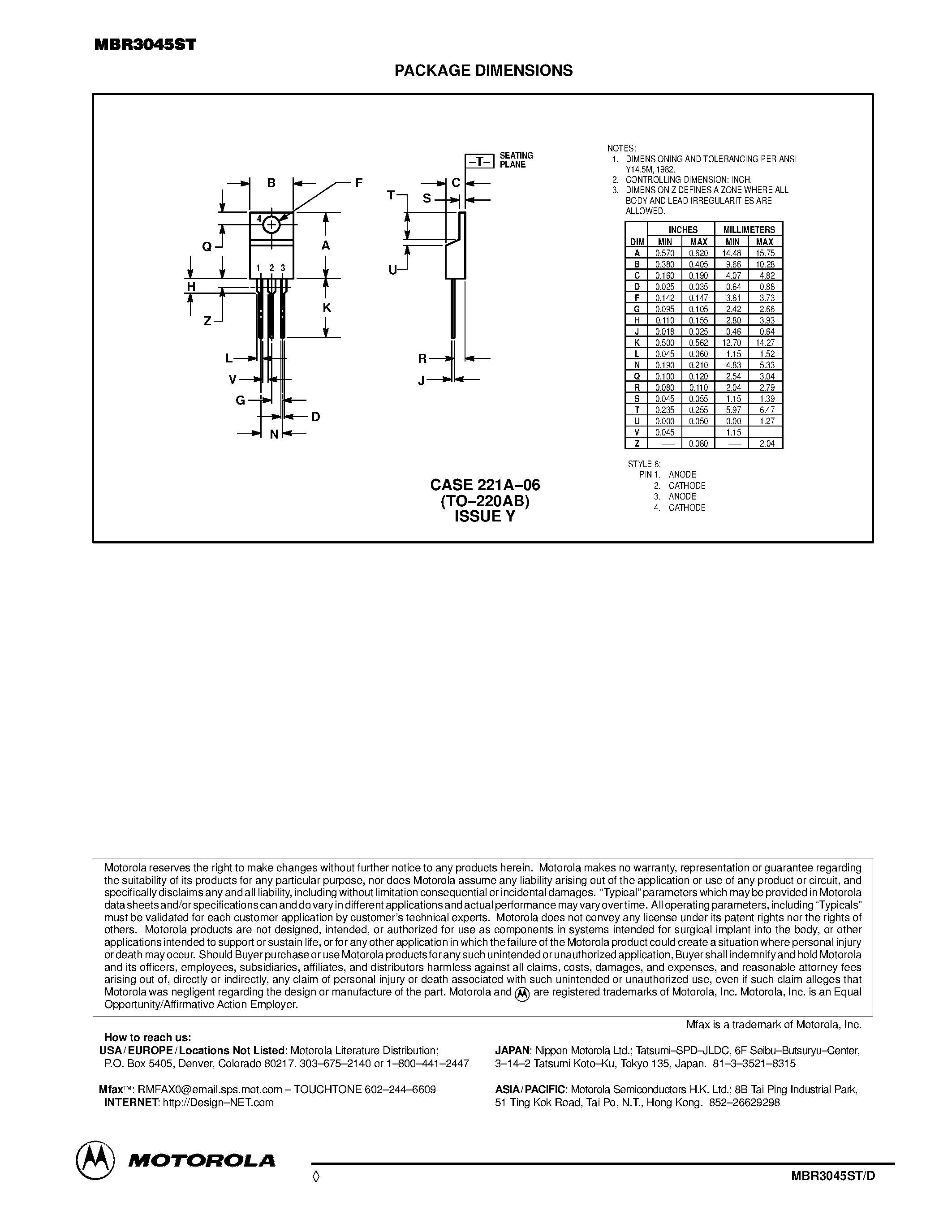 Даташит MBR3045ST - SWITCHMODE Power Rectifier страница 2