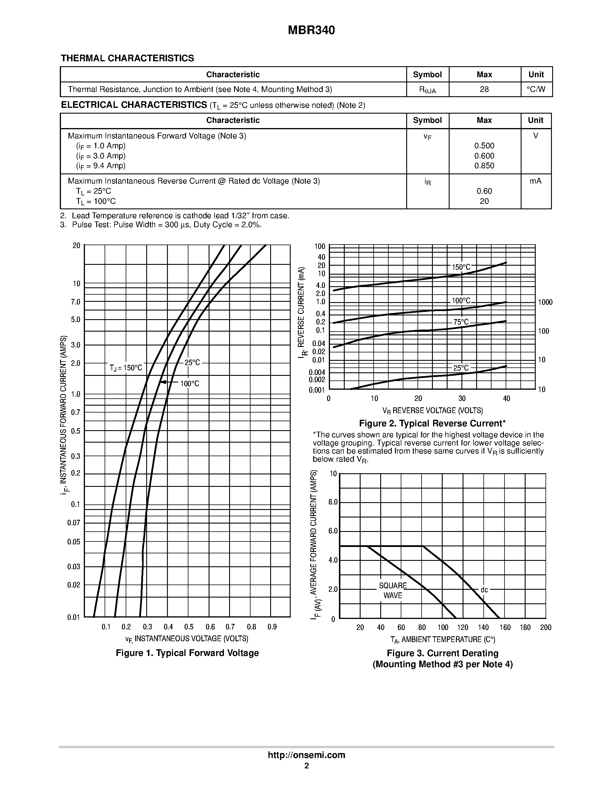 Datasheet MBR340RL - SCHOTTKY BARRIER RECTIFIER 3.0 AMPERES 40 VOLTS page 2