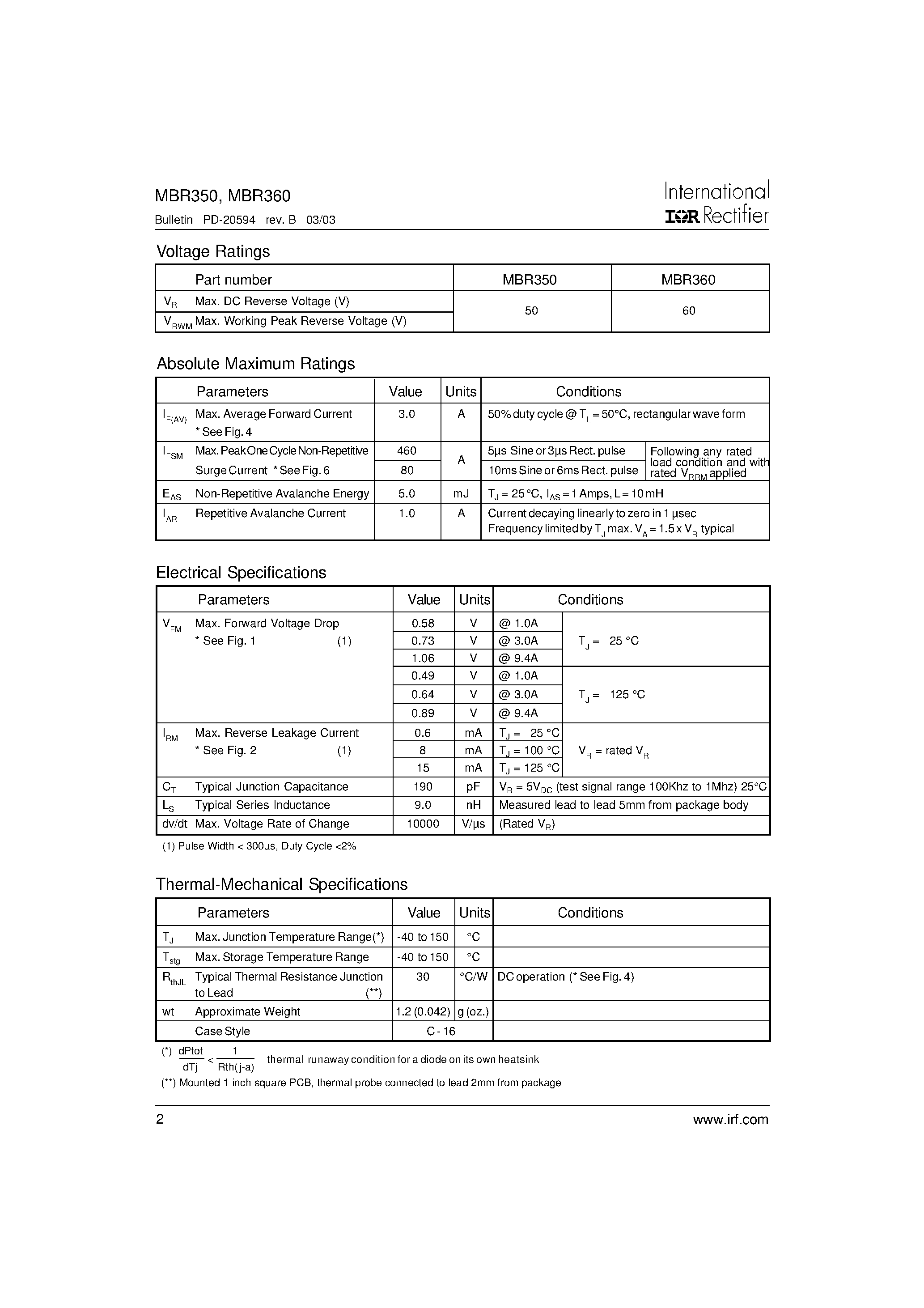 Datasheet MBR360TR - SCHOTTKY RECTIFIER page 2