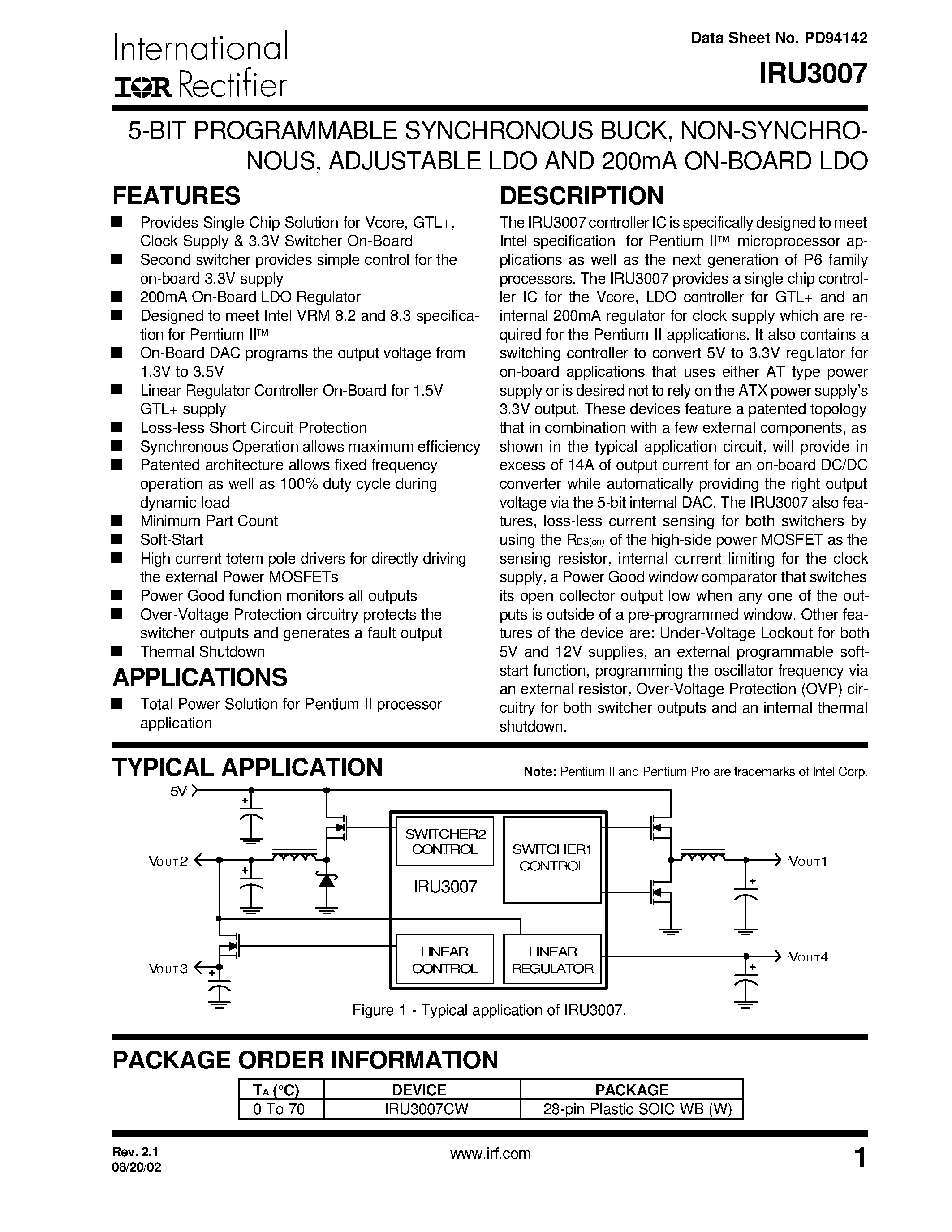 Datasheet MBRB1035 - 5-BIT PROGRAMMABLE SYNCHRONOUS BUCK / NON-SYNCHRONOUS /ADJUSTABLE LDO AND 200mA ON-BOARD LDO page 1