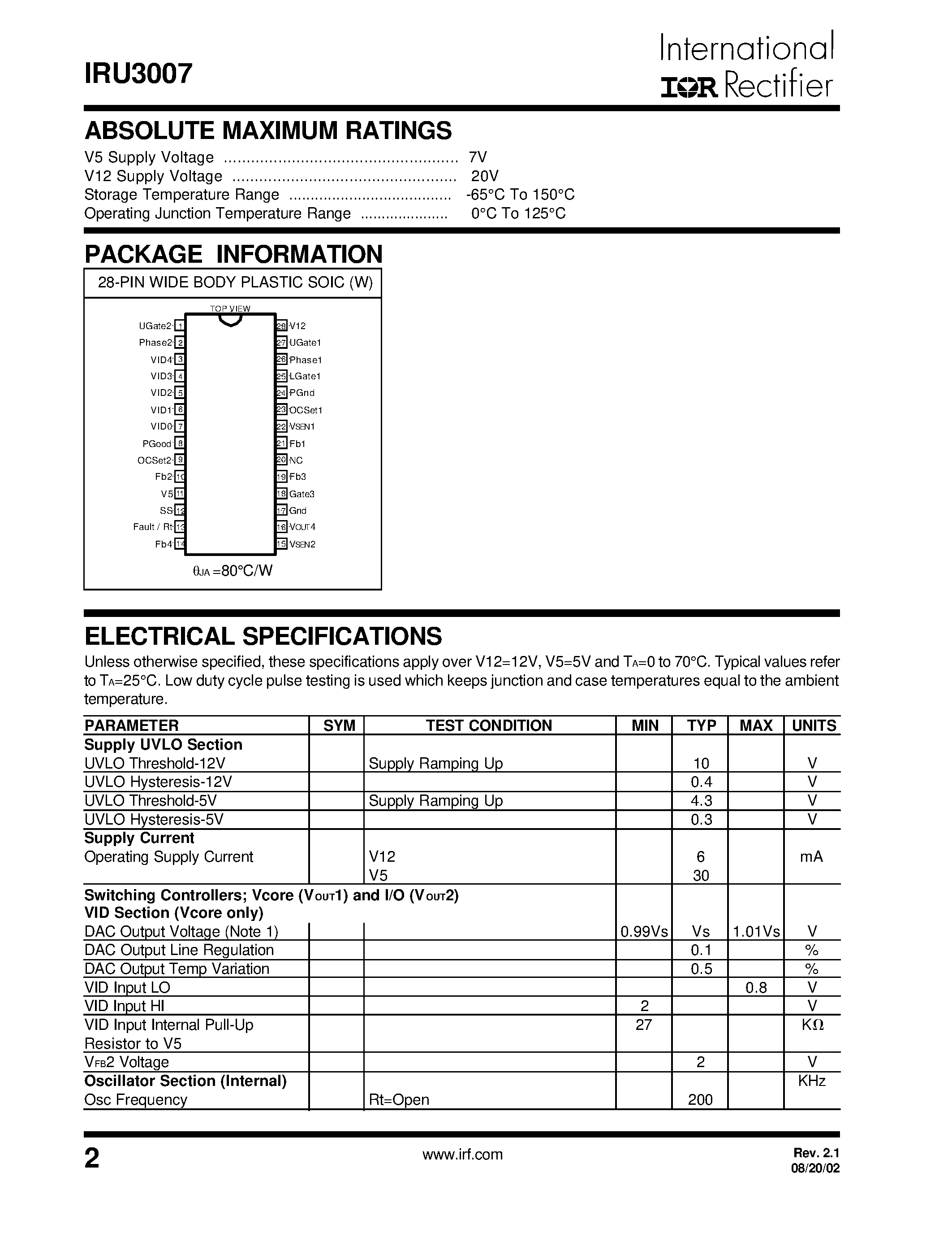 Datasheet MBRB1035 - 5-BIT PROGRAMMABLE SYNCHRONOUS BUCK / NON-SYNCHRONOUS /ADJUSTABLE LDO AND 200mA ON-BOARD LDO page 2