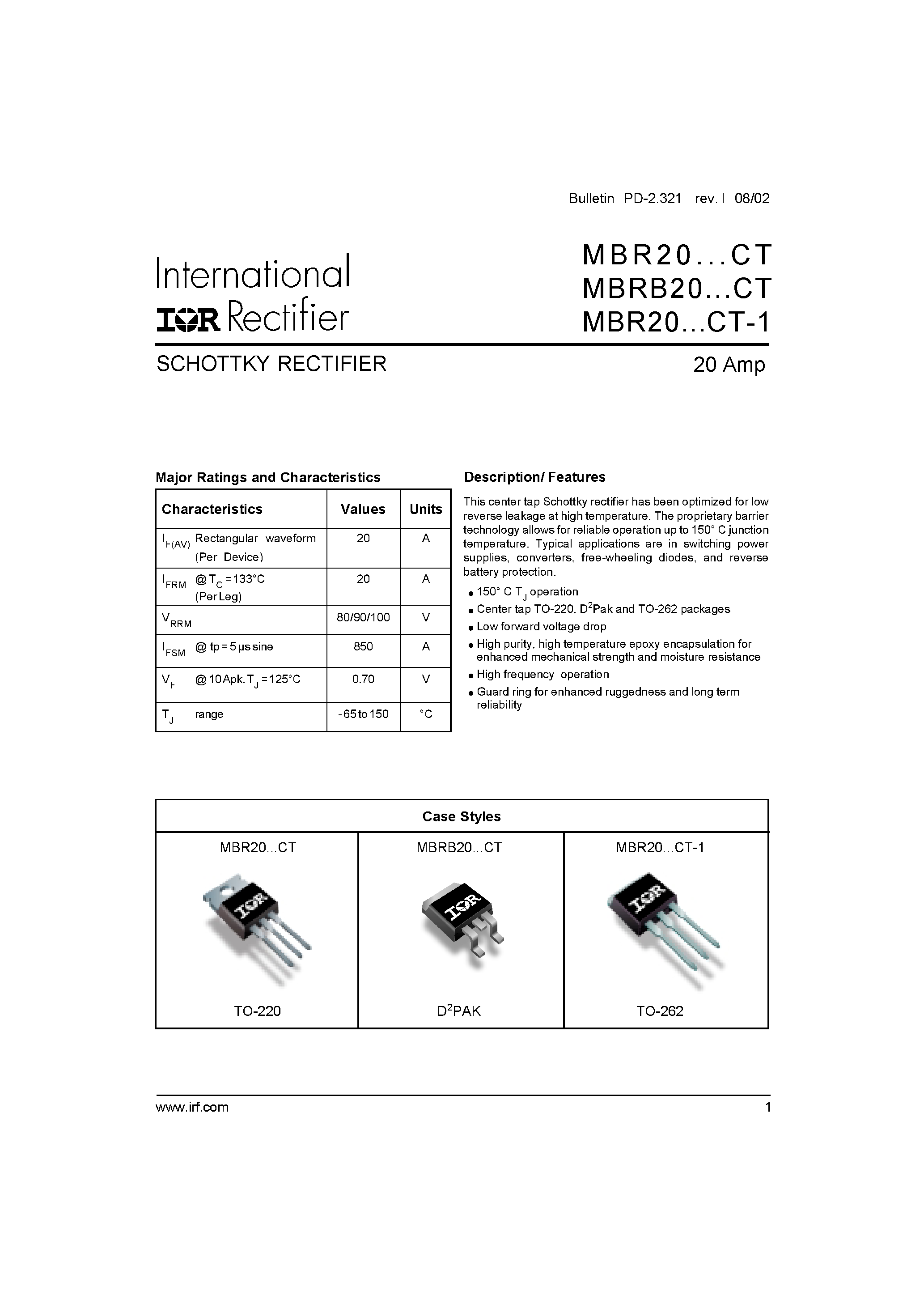 Datasheet MBRB20090CT - SCHOTTKY RECTIFIER page 1