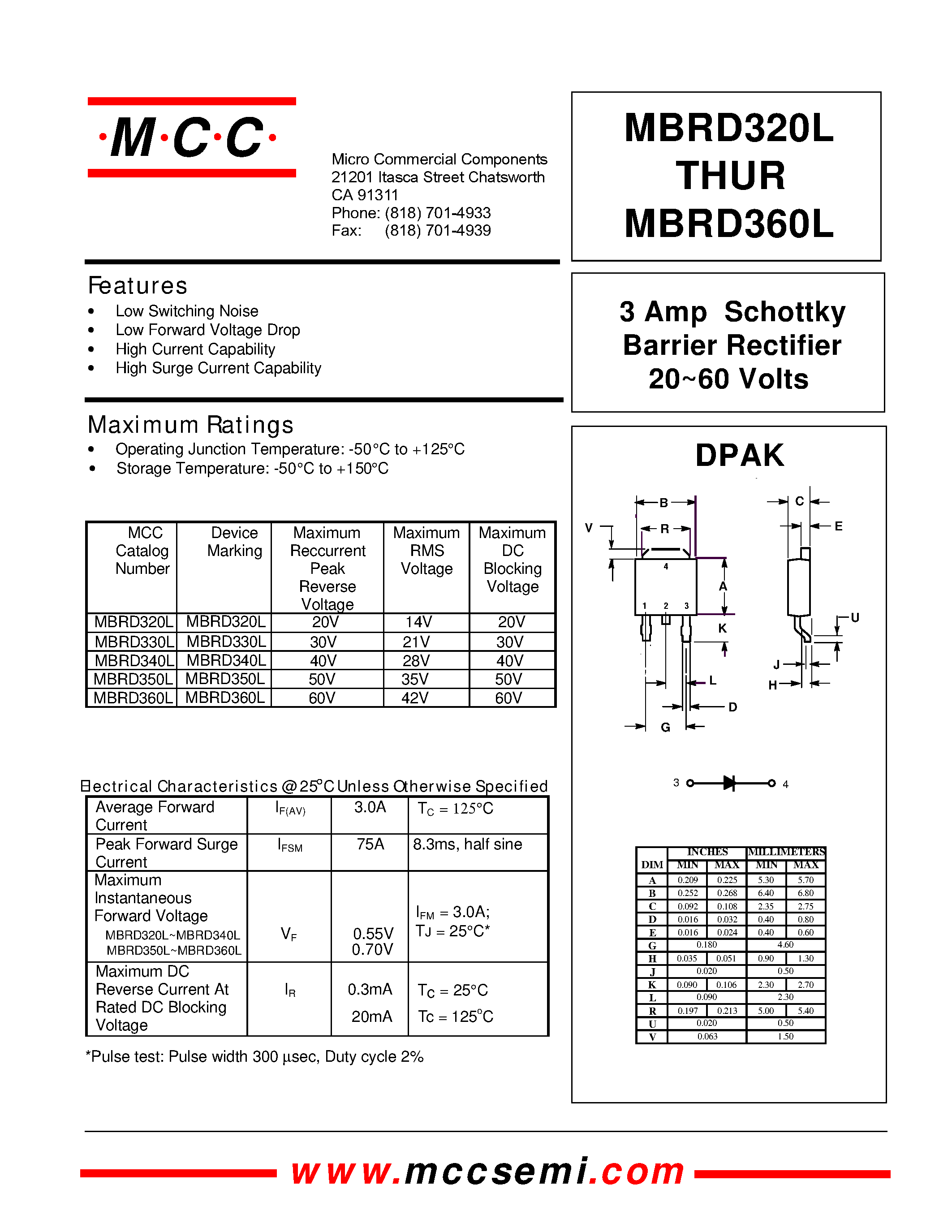 Datasheet MBRD340L - 3 Amp Schottky Barrier Rectifier 20 page 1