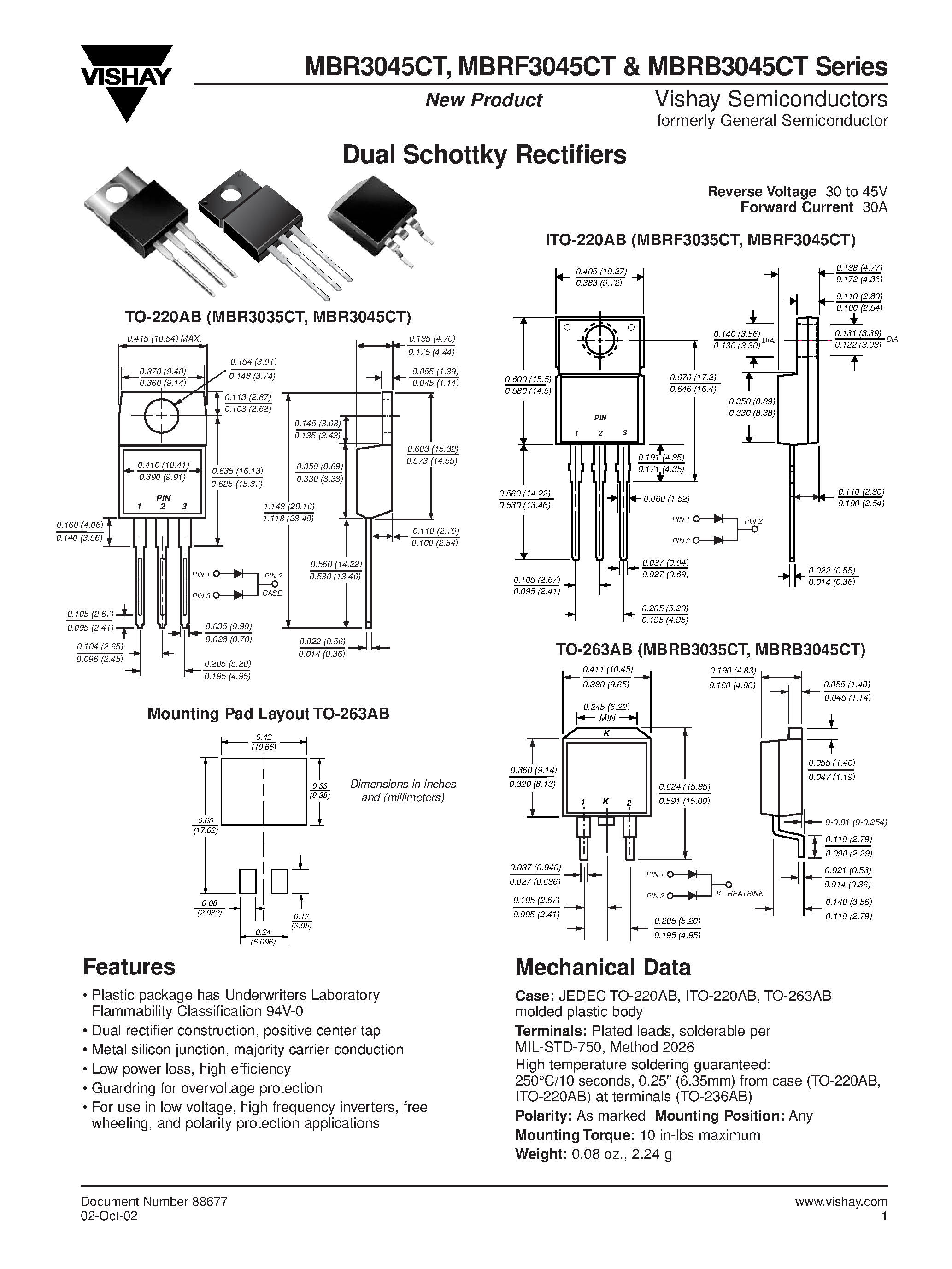 Datasheet MBRF3045CT - Dual Schottky Rectifiers page 1