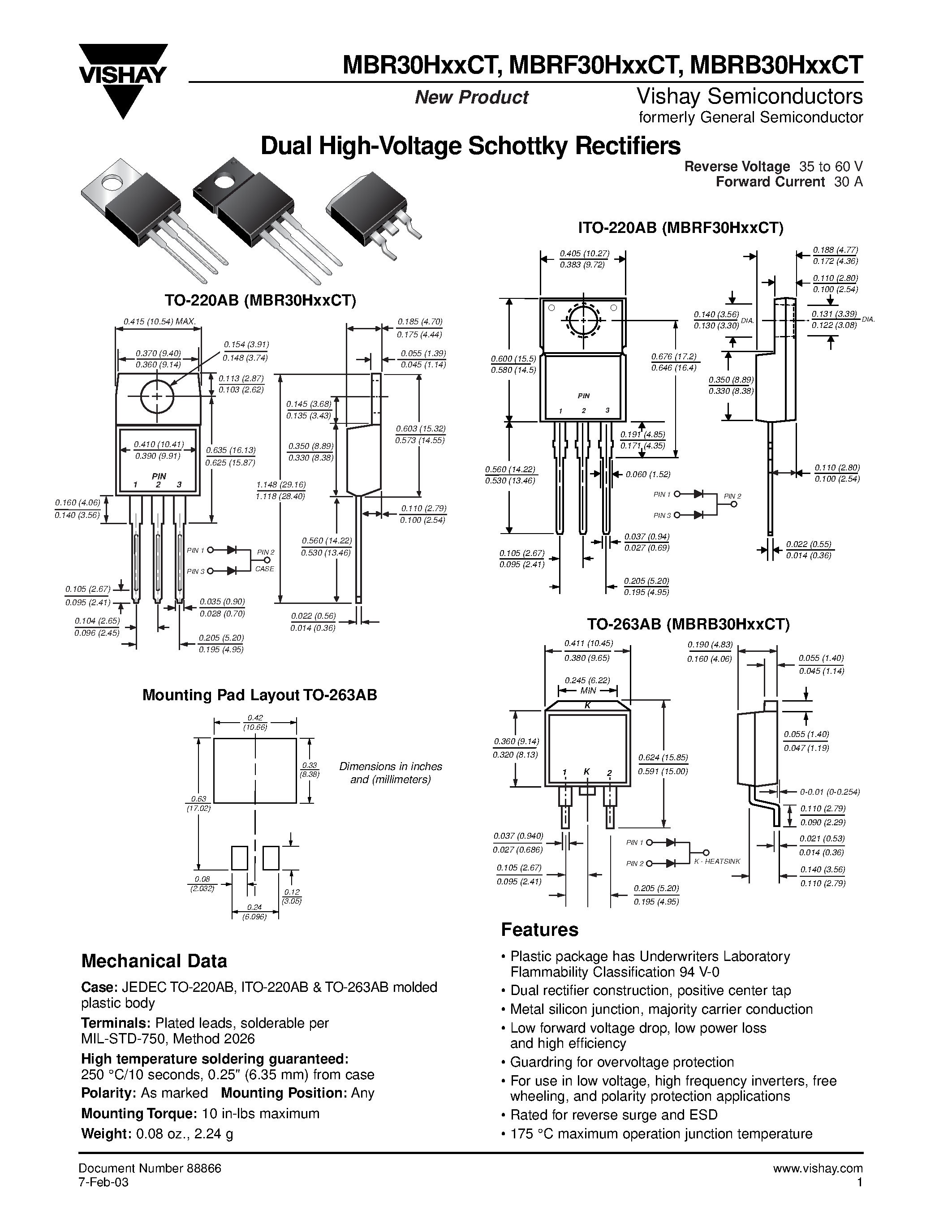 Datasheet MBRF30H35CT - Dual High-Voltage Schottky Rectifiers page 1