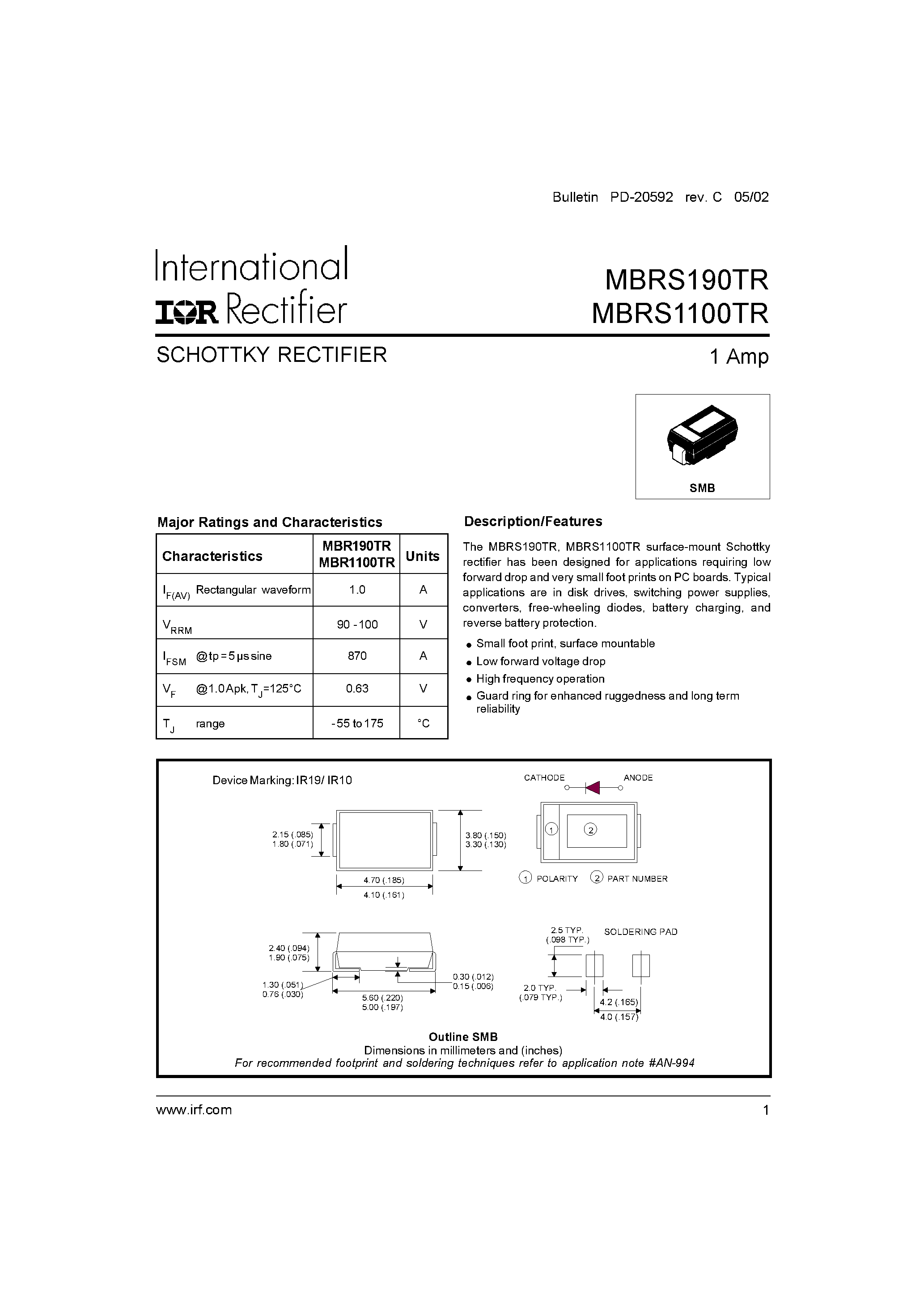 Datasheet MBRS1100TR - SCHOTTKY RECTIFIER page 1
