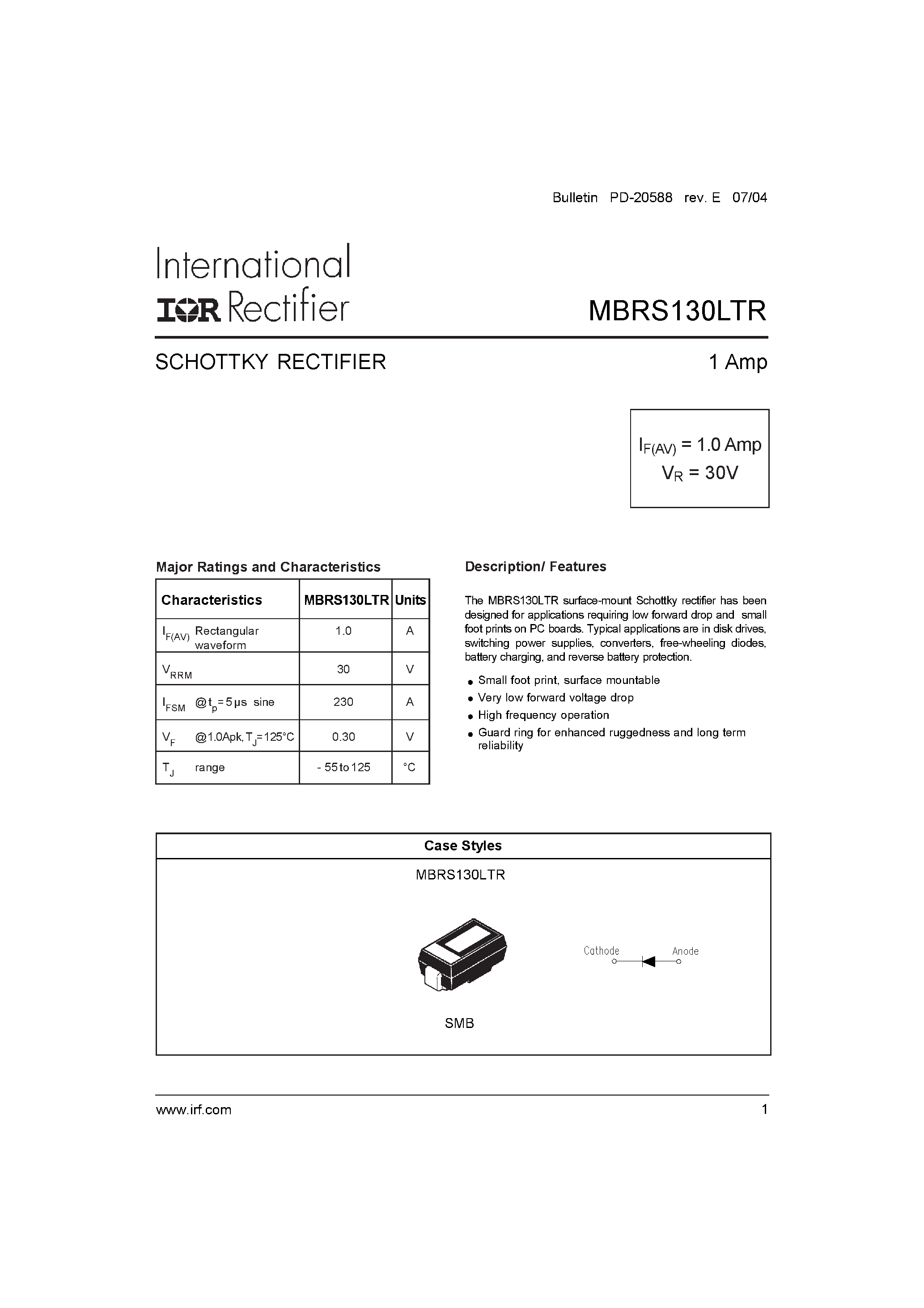 Datasheet MBRS130LTR - SCHOTTKY RECTIFIER page 1